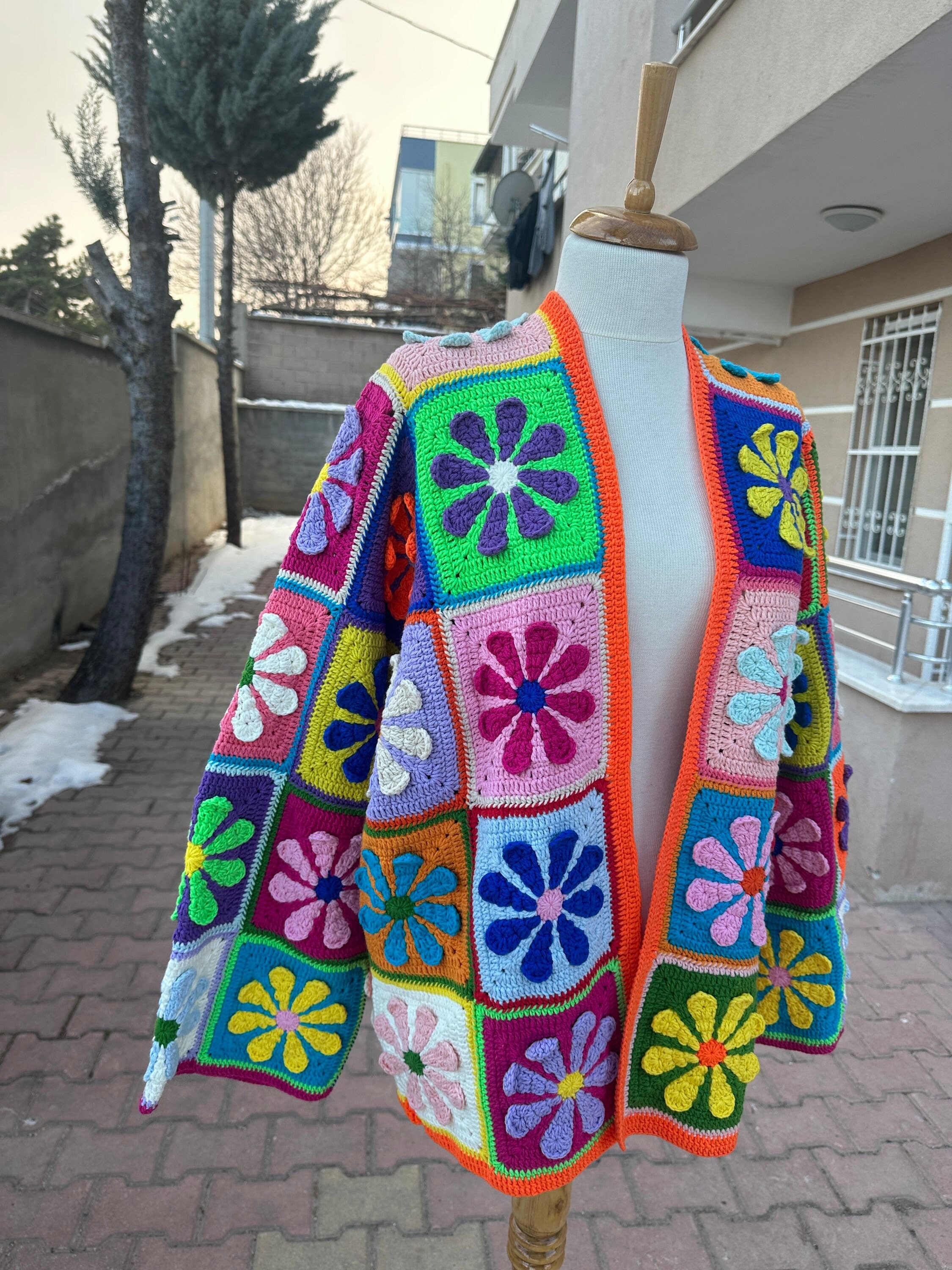 Ready To Ship - Crochet Cardigan, Granny Square Cardigan, Boho Patchwork Jacket, Afghan Cardigan, Crochet Jacket, Granny Square Sweater