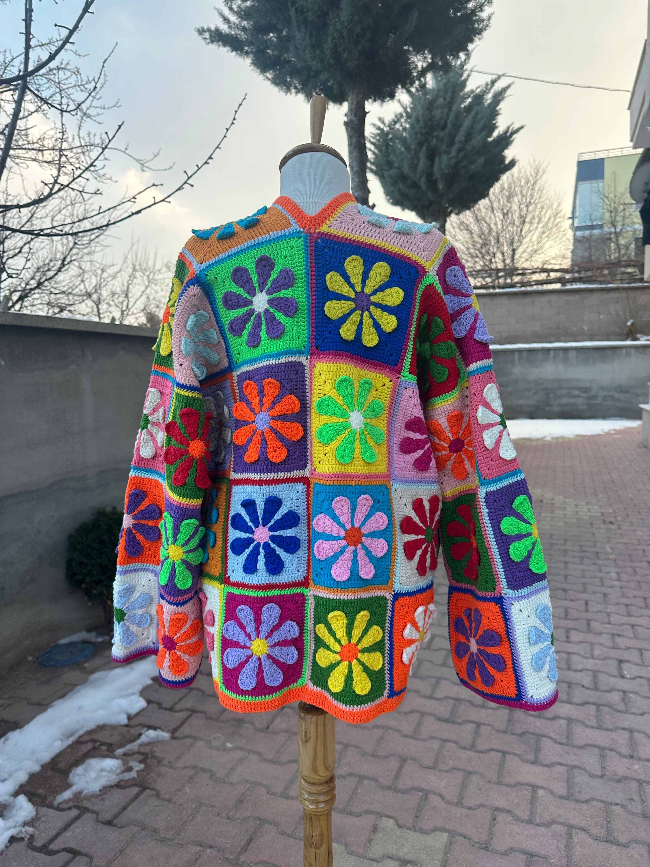 Ready To Ship - Crochet Cardigan, Granny Square Cardigan, Boho Patchwork Jacket, Afghan Cardigan,... — photo 2 of 10