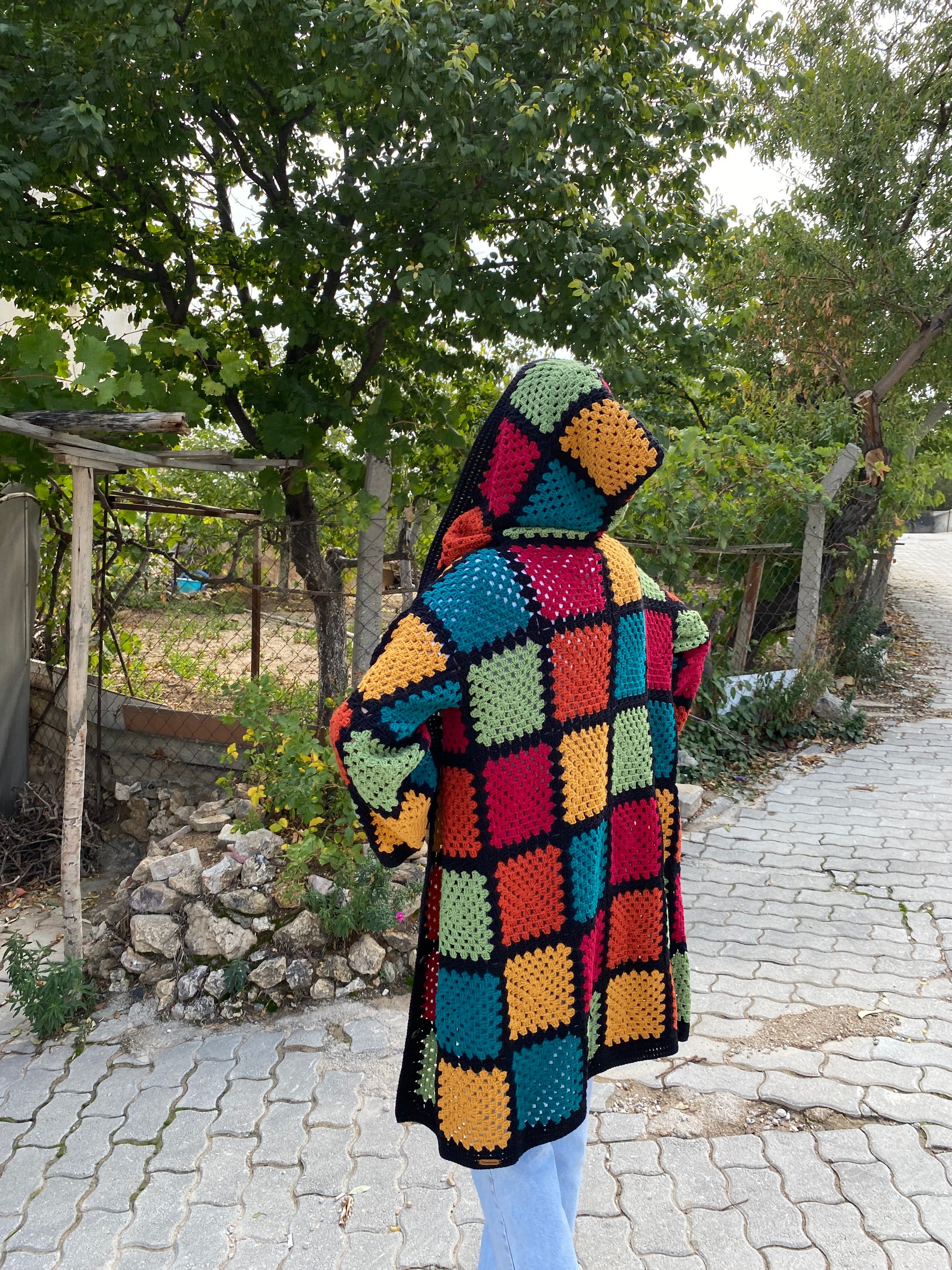 Ready To Ship - Crochet Hooded Cardigan, Granny Square Afghan Cardigan, Boho Patchwork Jacket, Cr... — photo 5 of 10