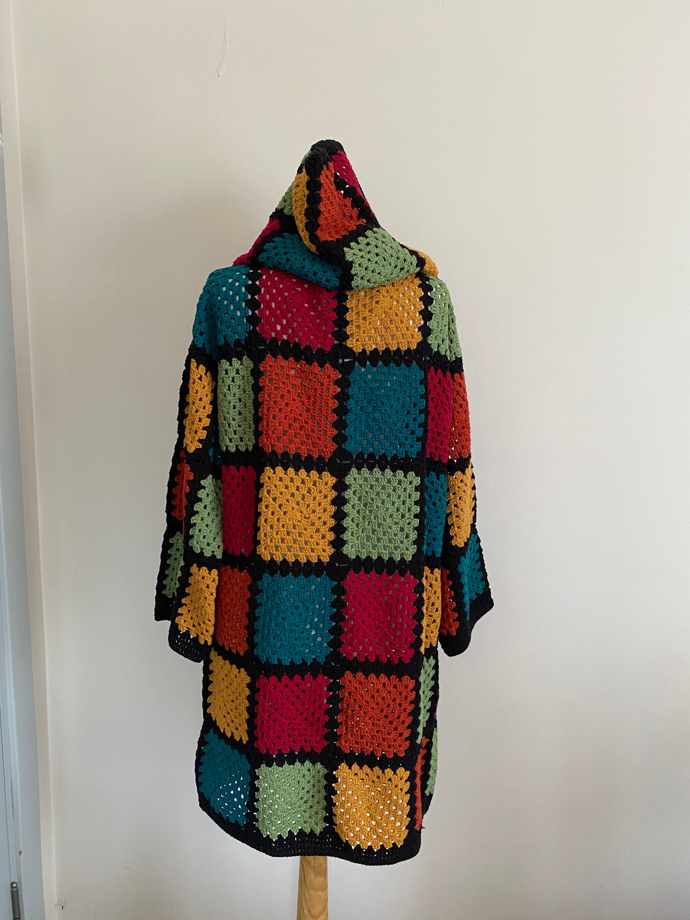 Ready To Ship - Crochet Hooded Cardigan, Granny Square Afghan Cardigan, Boho Patchwork Jacket, Cr... — photo 6 of 10