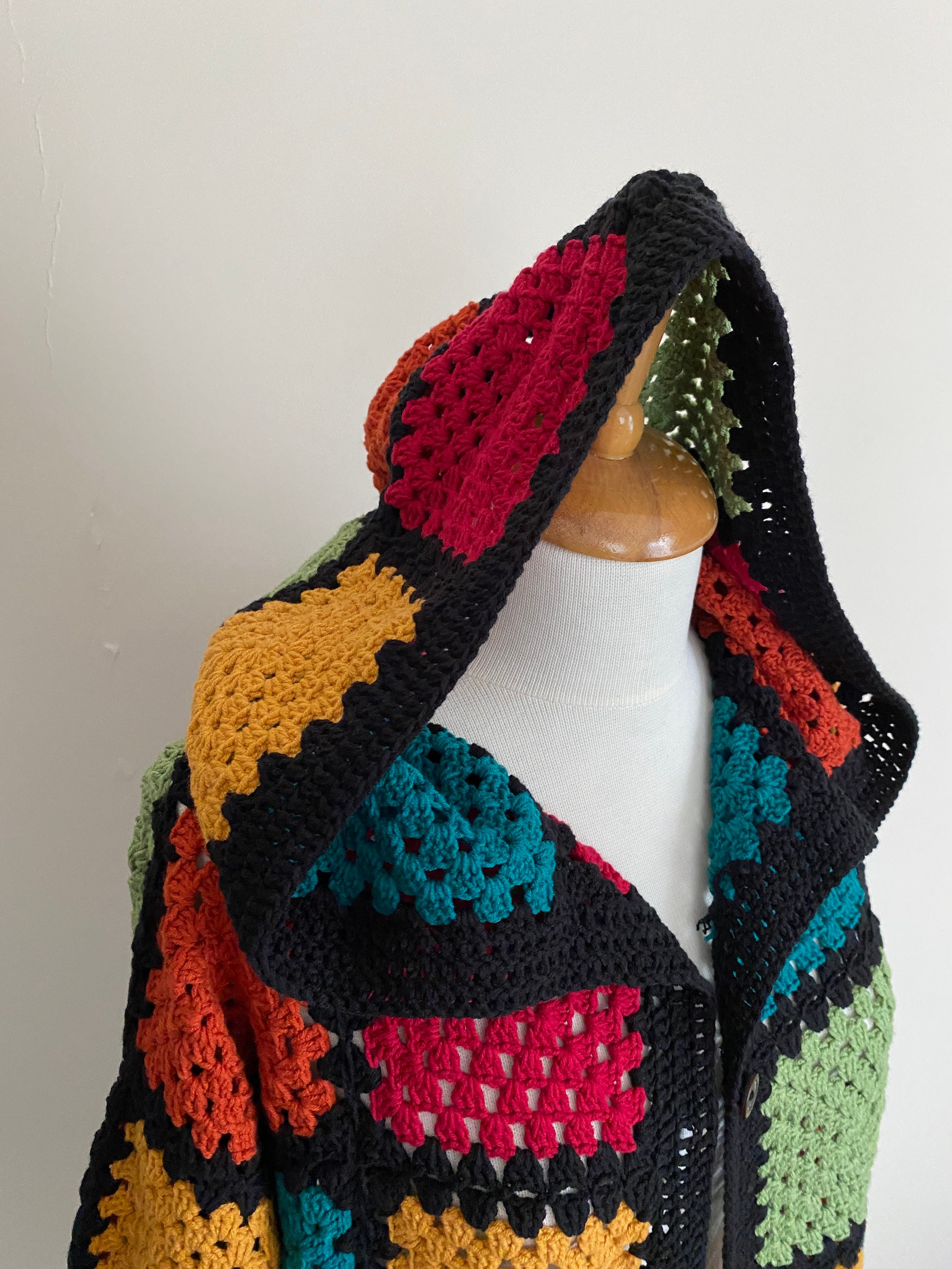 Ready To Ship - Crochet Hooded Cardigan, Granny Square Afghan Cardigan, Boho Patchwork Jacket, Cr... — photo 3 of 10