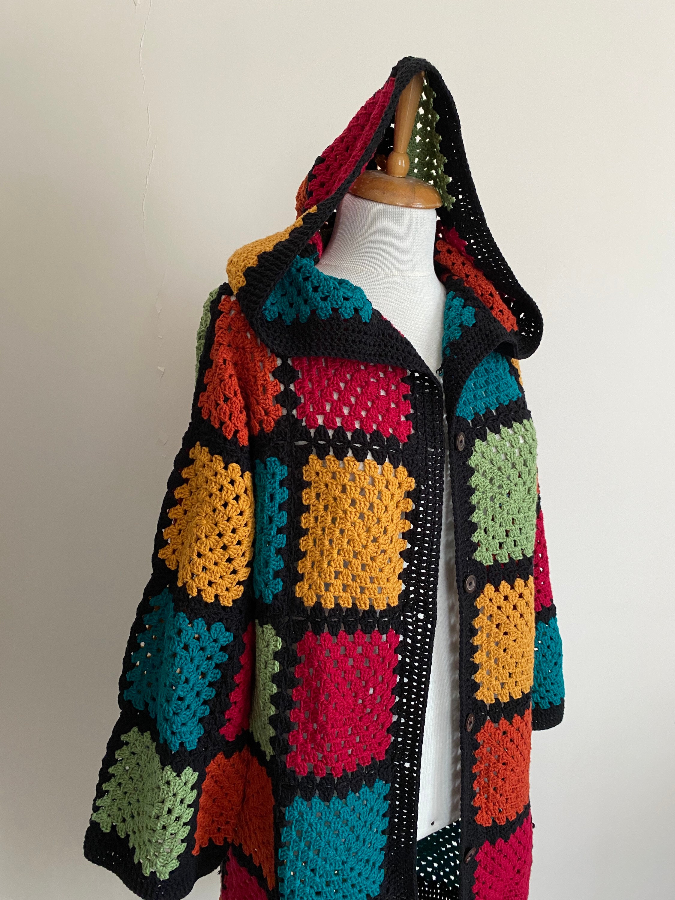 Ready To Ship - Crochet Hooded Cardigan, Granny Square Afghan Cardigan, Boho Patchwork Jacket, Cr... — photo 2 of 10