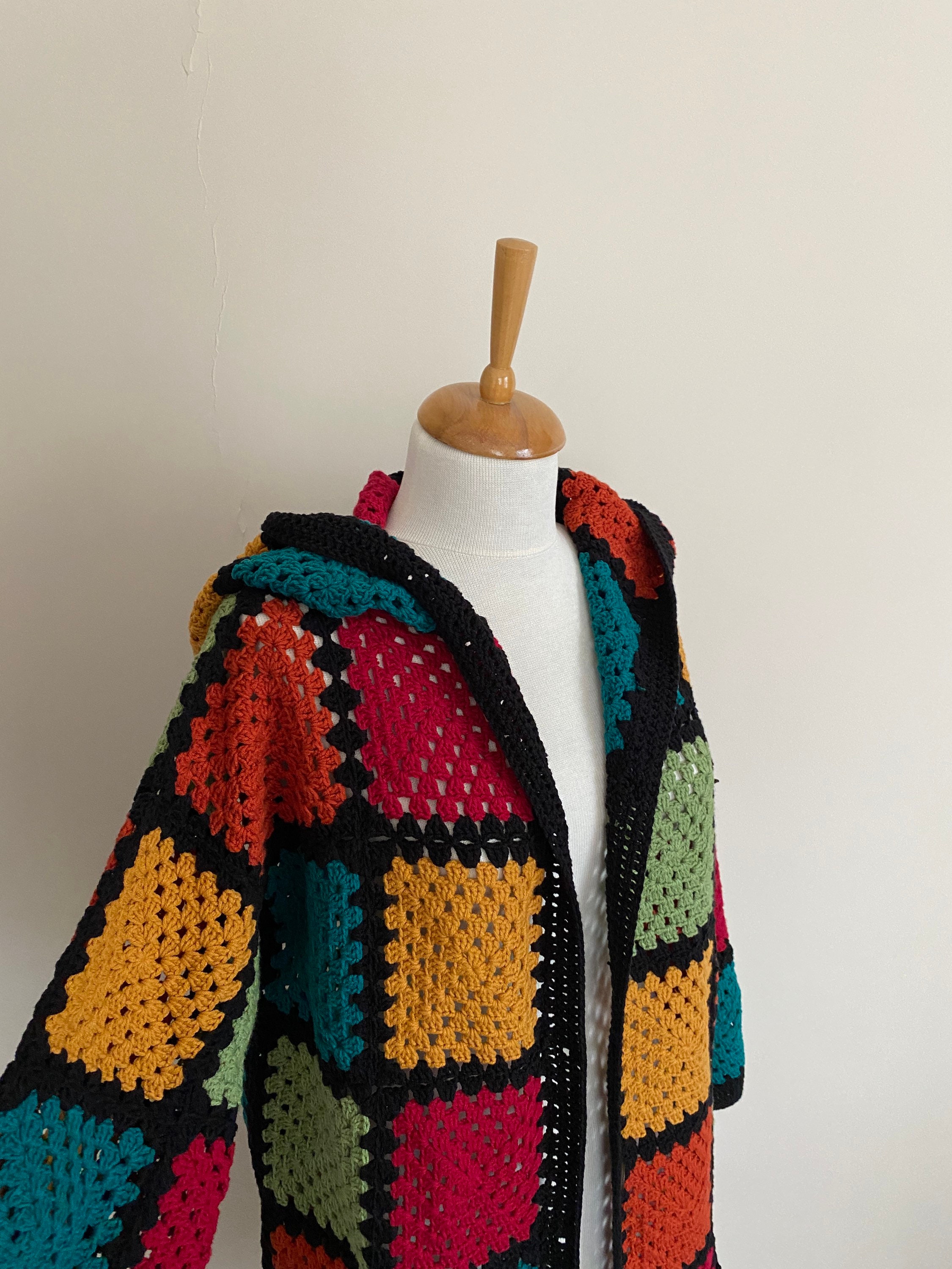 Ready To Ship - Crochet Hooded Cardigan, Granny Square Afghan Cardigan, Boho Patchwork Jacket, Cr... — photo 4 of 10