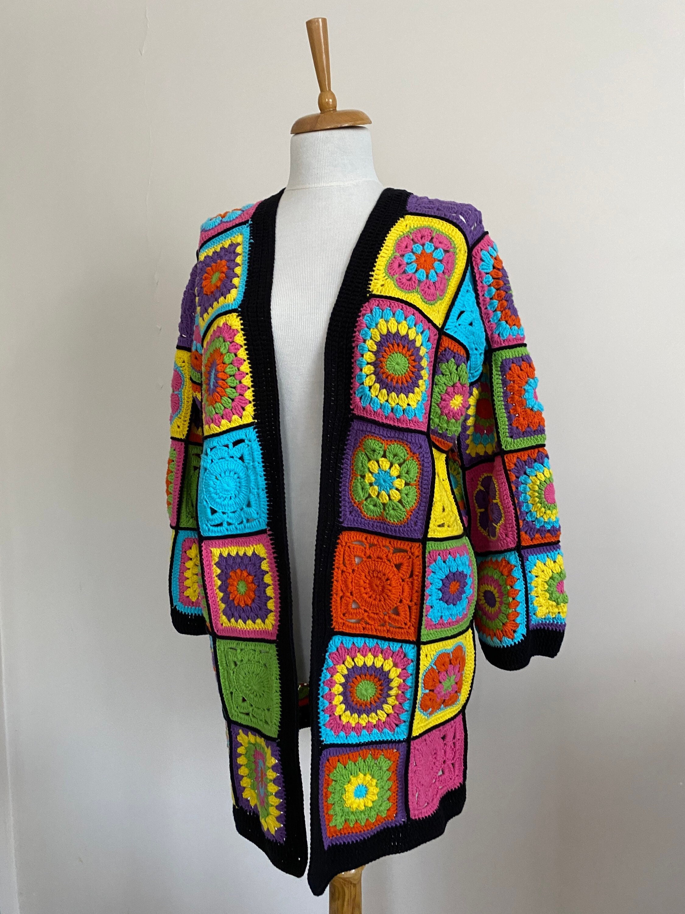 Ready To Ship - Granny Square Afghan Cardigan, Crochet Afghan Coat, Flowers Patchwork Jacket, Boh... — photo 7 of 10