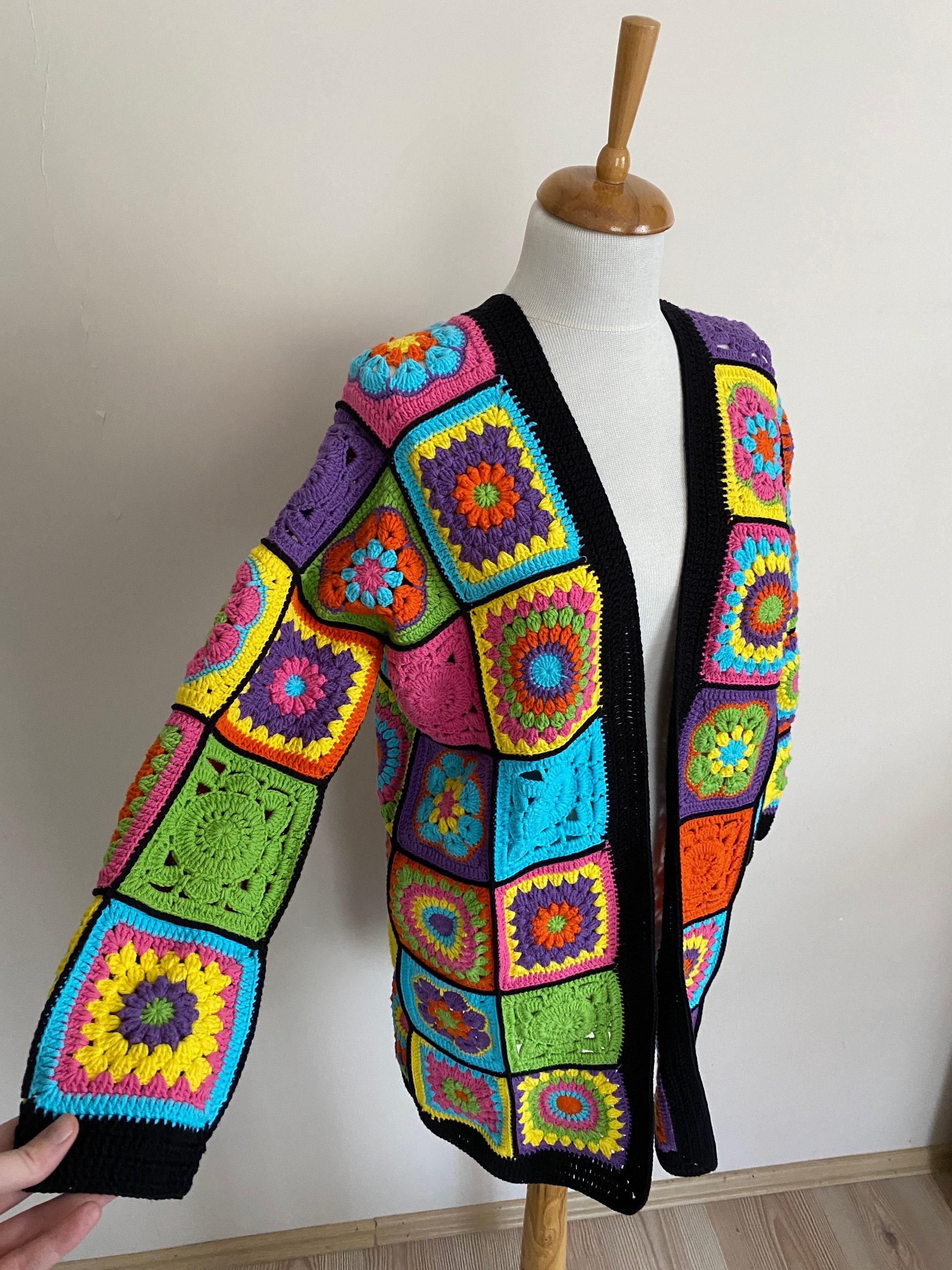 Ready To Ship - Granny Square Afghan Cardigan, Crochet Afghan Coat, Flowers Patchwork Jacket, Boh... — photo 4 of 10