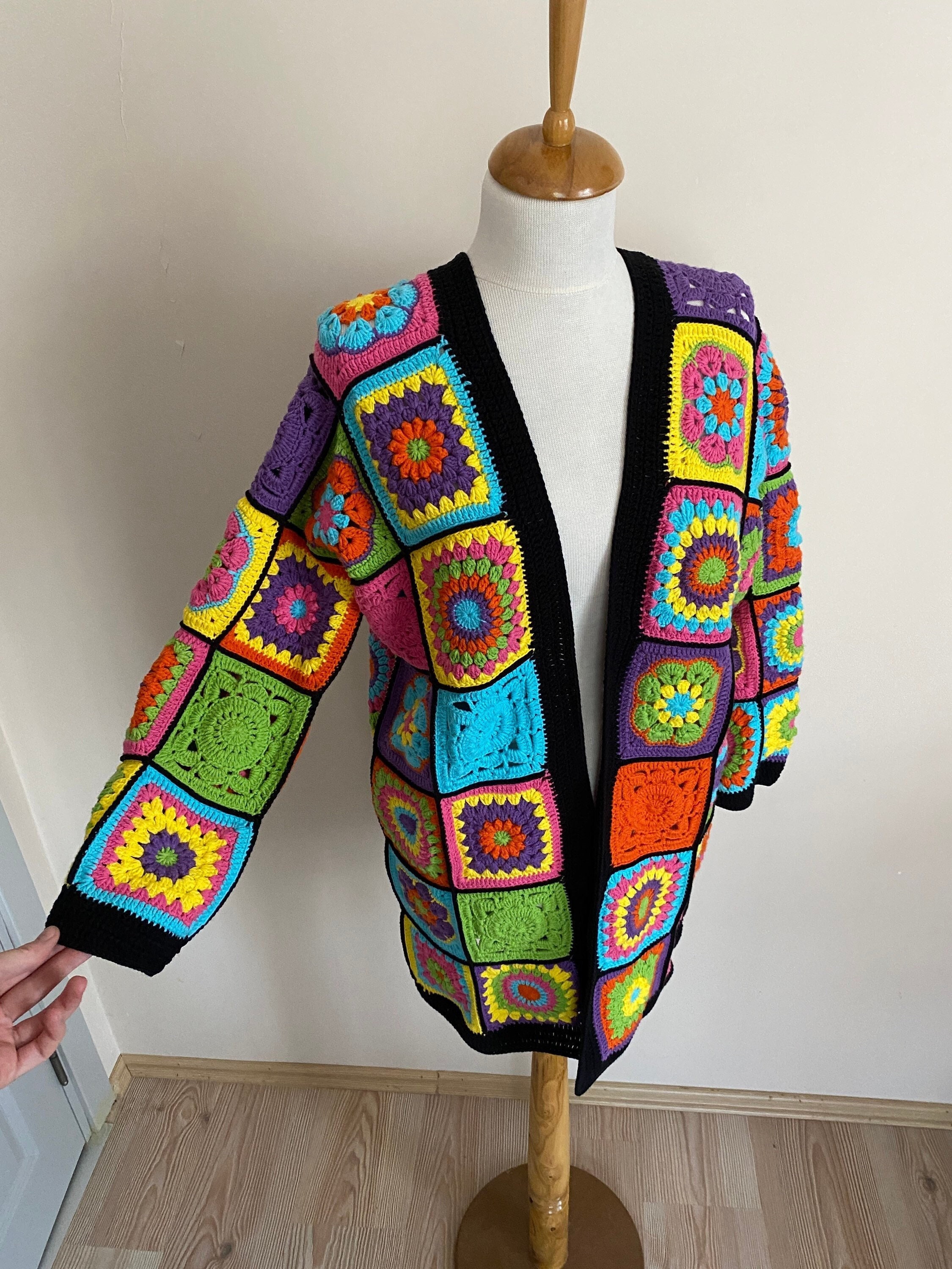 Ready To Ship - Granny Square Afghan Cardigan, Crochet Afghan Coat, Flowers Patchwork Jacket, Boh... — photo 5 of 10