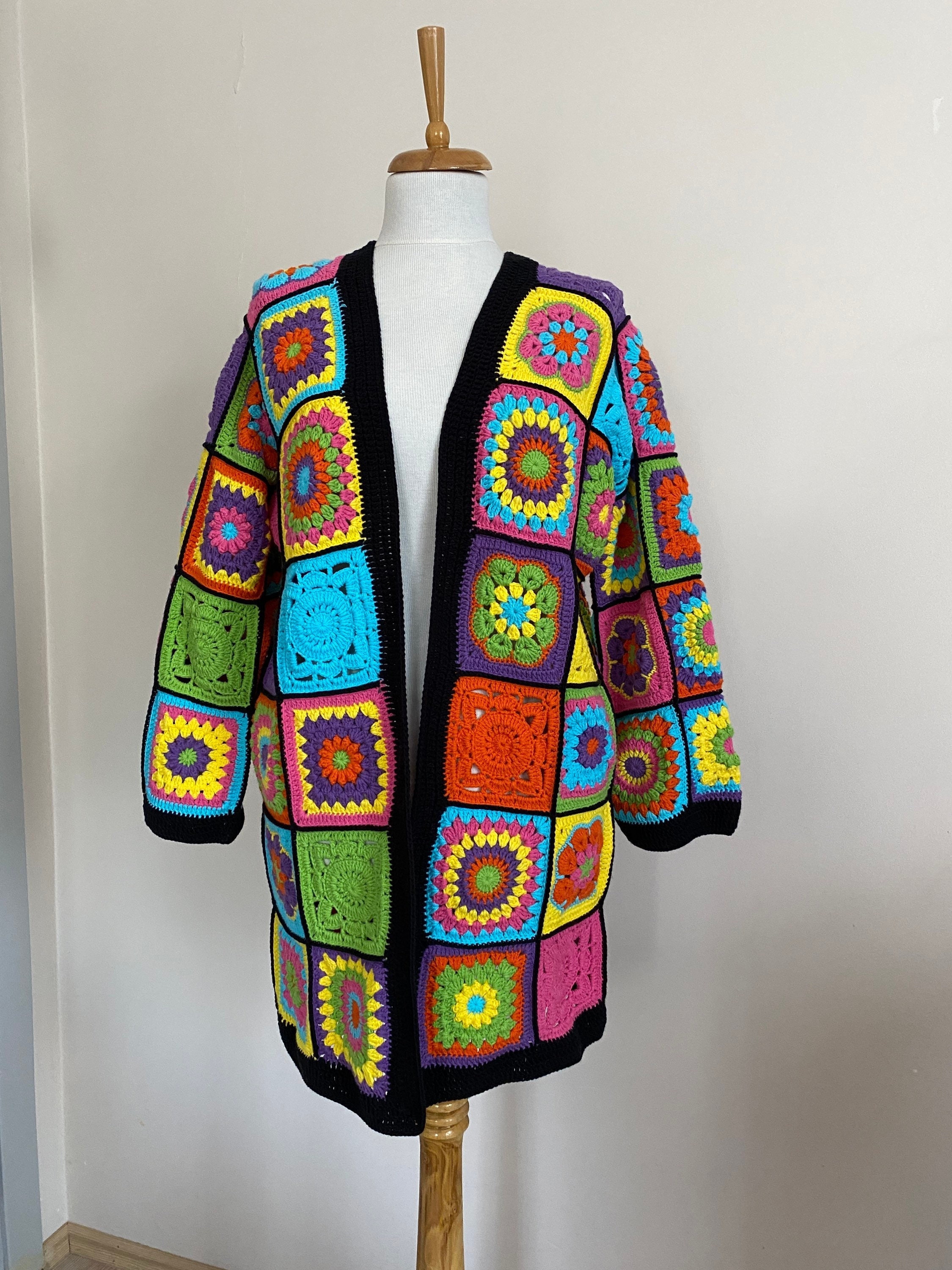 Ready To Ship - Granny Square Afghan Cardigan, Crochet Afghan Coat, Flowers Patchwork Jacket, Boh... — photo 6 of 10