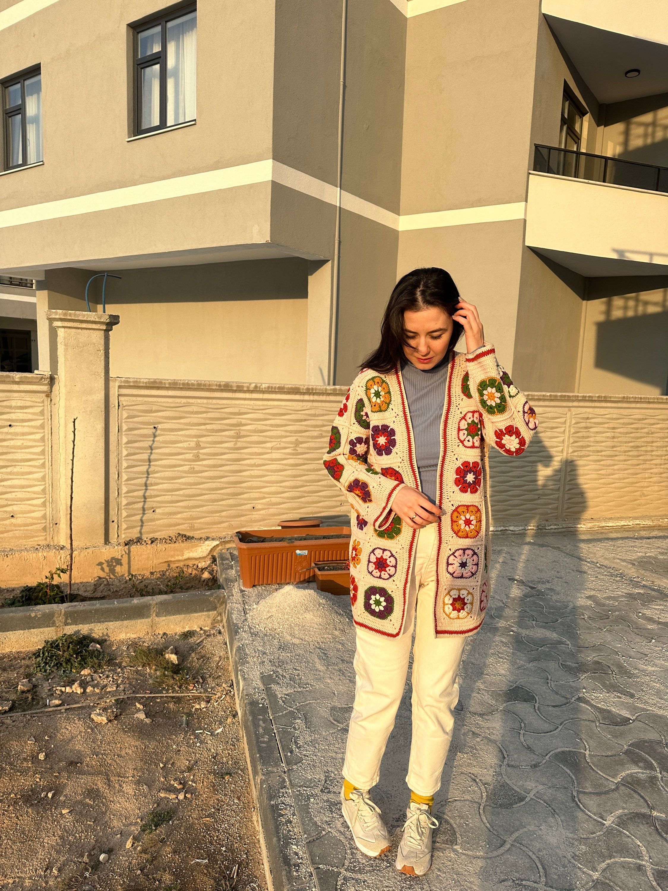 Ready To Ship - Granny Square Afghan Coat, Boho Crochet Floral Cardigan, Colorful Pathcwork Jacke... — photo 2 of 10