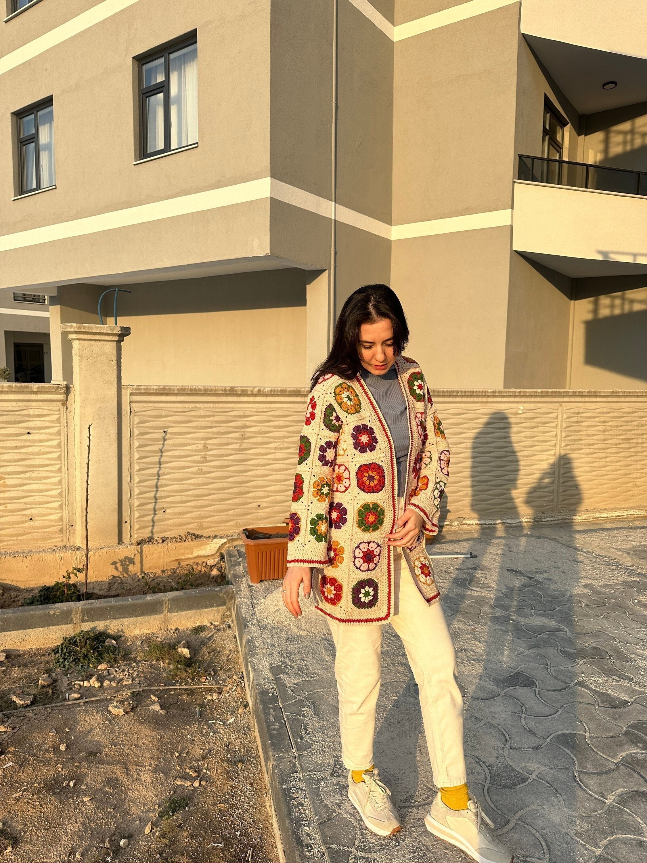 Ready To Ship - Granny Square Afghan Coat, Boho Crochet Floral Cardigan, Colorful Pathcwork Jacke... — photo 4 of 10