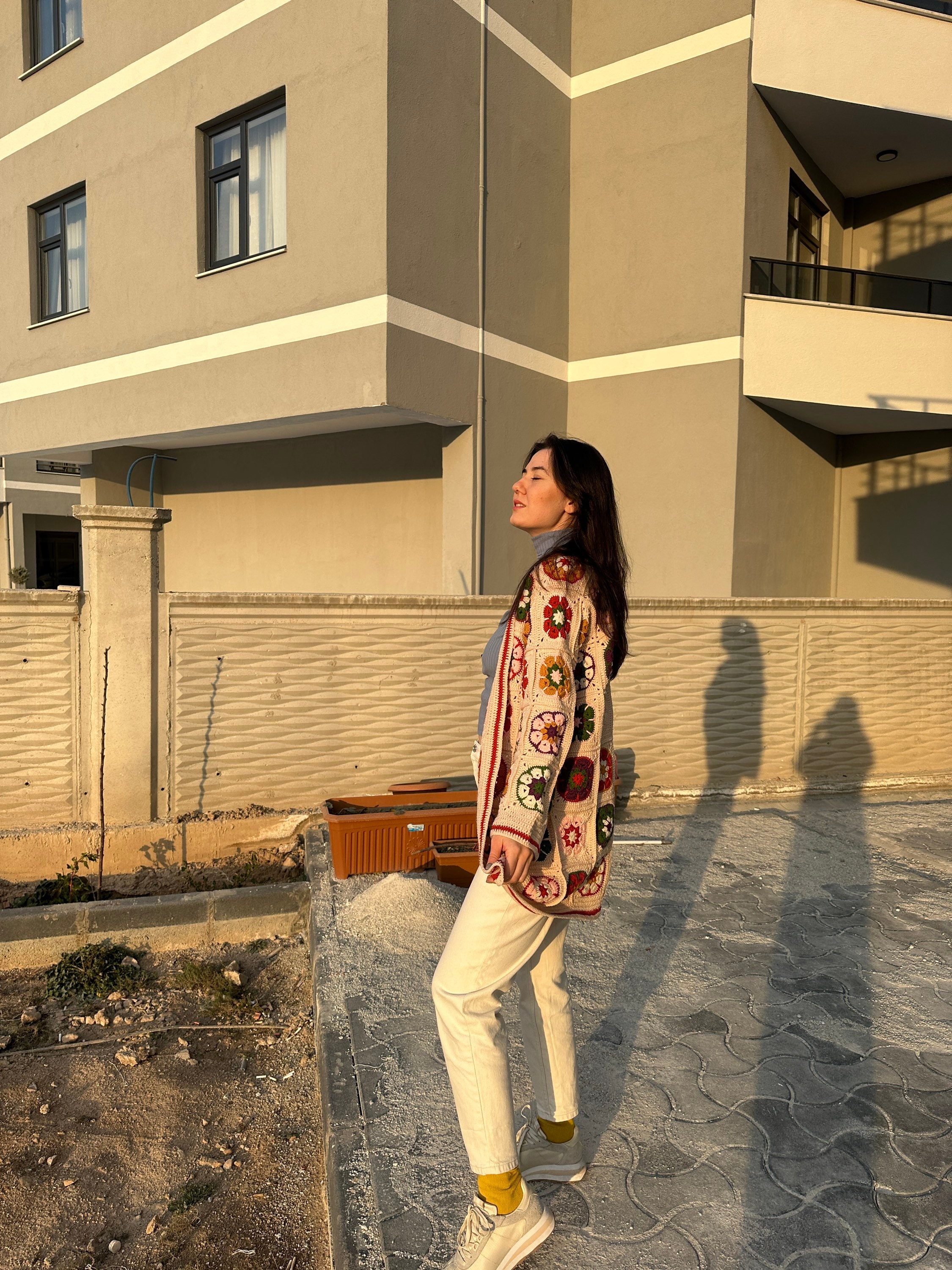 Ready To Ship - Granny Square Afghan Coat, Boho Crochet Floral Cardigan, Colorful Pathcwork Jacke... — photo 7 of 10