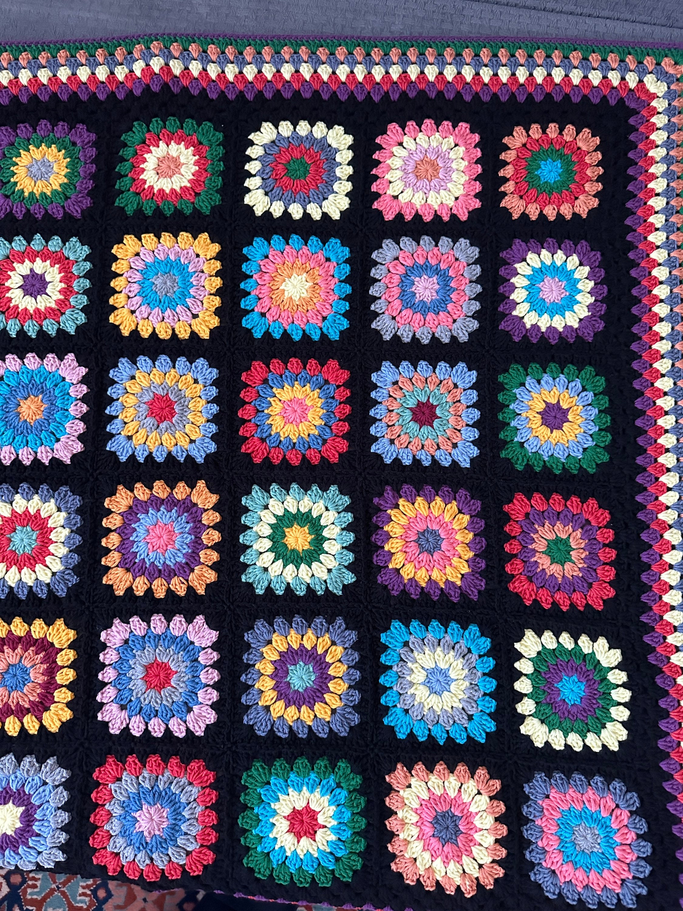 Ready To Ship - Granny Square Blanket, Crochet Couch Blanket, Afghan Crochet TV Throw Blanket, Cotton Sofa Blanket, Boho Sofa Cover, Gift