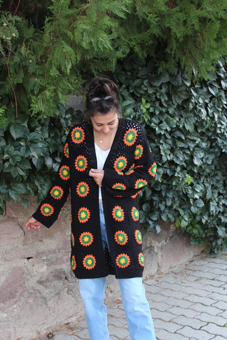 Ready To Ship - Granny Square Cardigan, Sunflower Crochet Cardigan, Afghan Crochet, Boho Cardigan... — photo 3 of 10