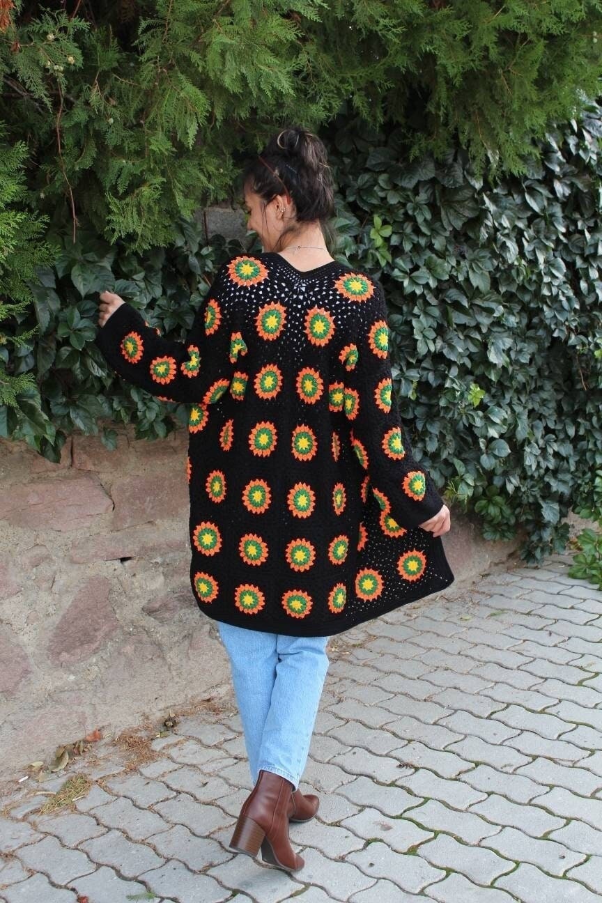 Ready To Ship - Granny Square Cardigan, Sunflower Crochet Cardigan, Afghan Crochet, Boho Cardigan... — photo 4 of 10