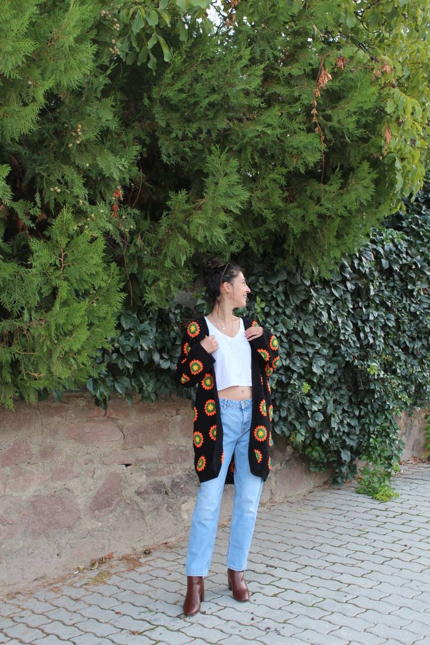 Ready To Ship - Granny Square Cardigan, Sunflower Crochet Cardigan, Afghan Crochet, Boho Cardigan... — photo 6 of 10