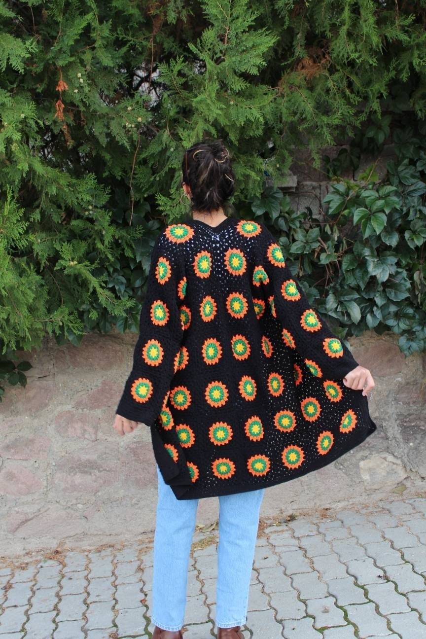 Ready To Ship - Granny Square Cardigan, Sunflower Crochet Cardigan, Afghan Crochet, Boho Cardigan... — photo 7 of 10