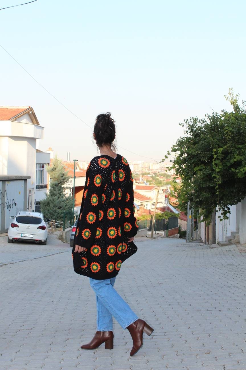 Ready To Ship - Granny Square Cardigan, Sunflower Crochet Cardigan, Afghan Crochet, Boho Cardigan... — photo 5 of 10