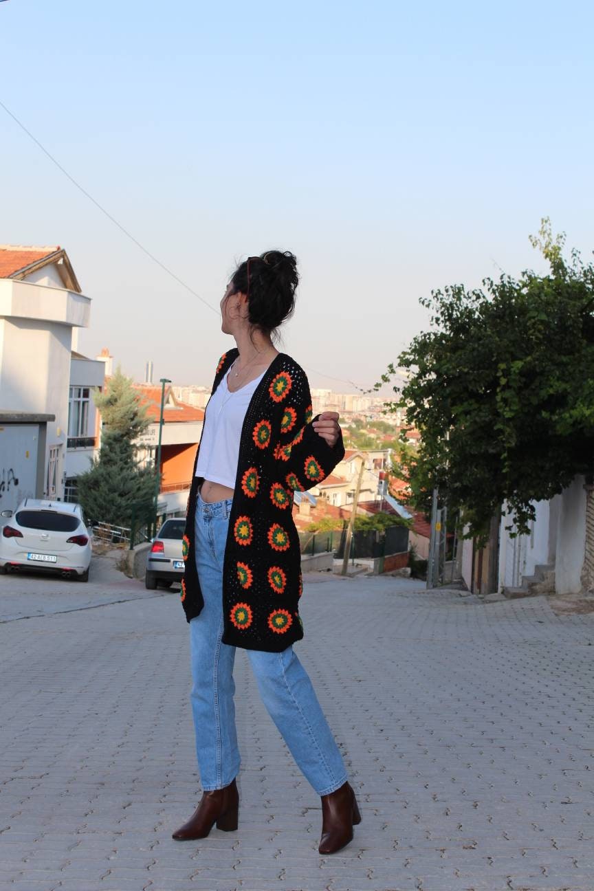 Ready To Ship - Granny Square Cardigan, Sunflower Crochet Cardigan, Afghan Crochet, Boho Cardigan... — photo 2 of 10