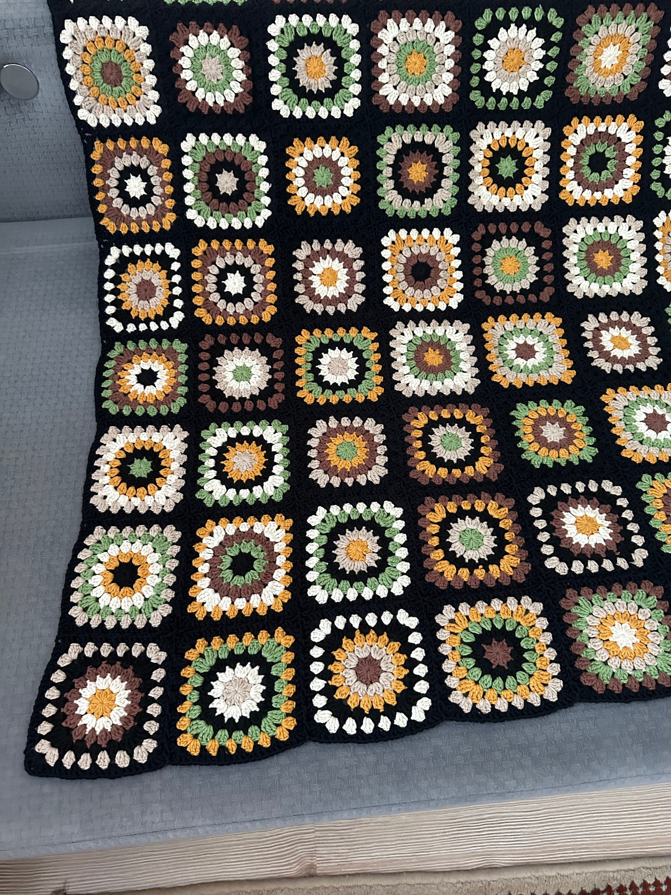Ready To Ship - Granny Square Couch Blanket, Afghan Crochet Boho Sofa Cover, Tv Throw Blanket, Co... — photo 6 of 10