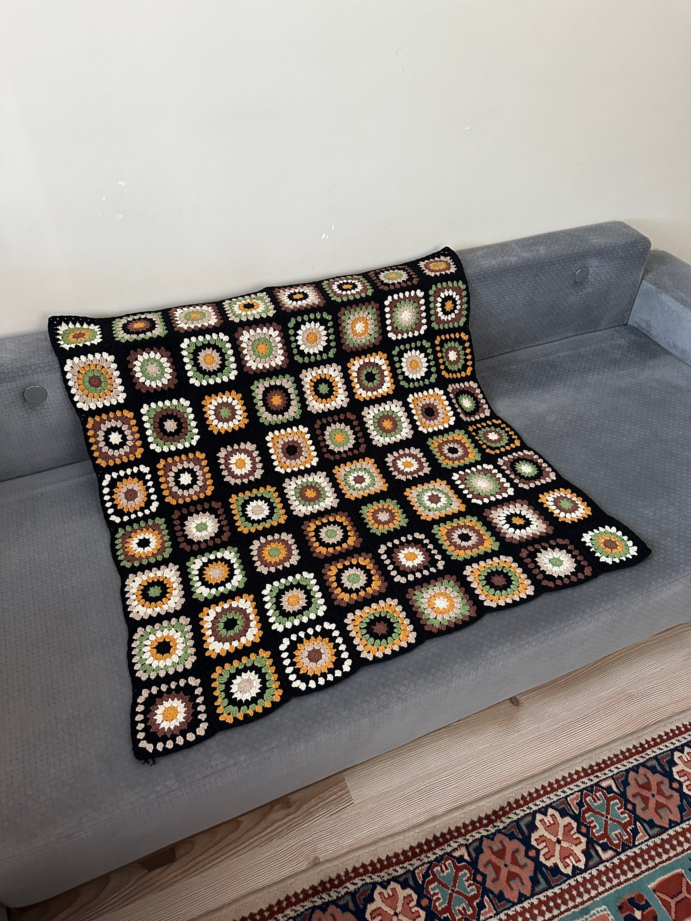 Ready To Ship - Granny Square Couch Blanket, Afghan Crochet Boho Sofa Cover, Tv Throw Blanket, Co... — photo 2 of 10