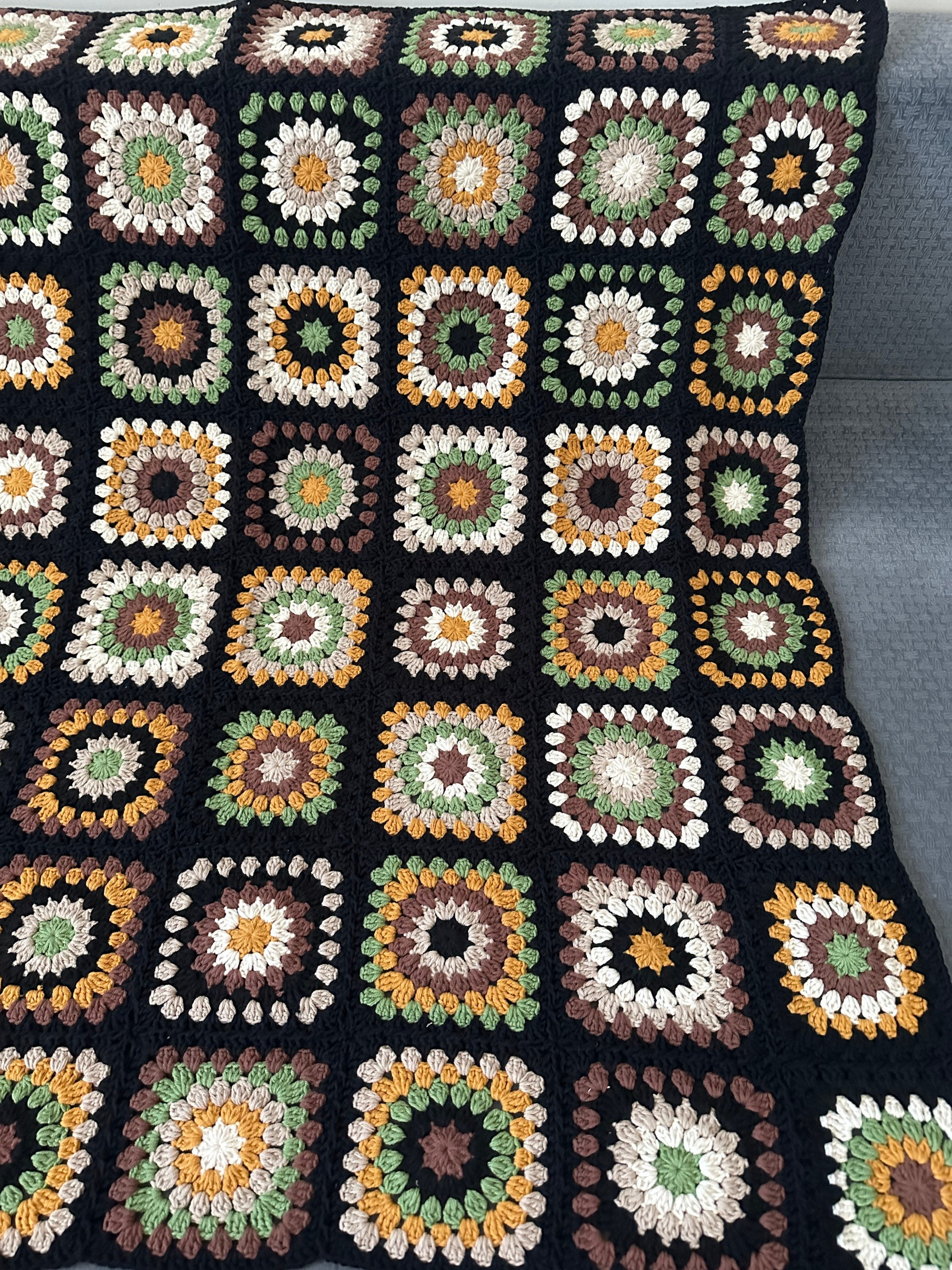 Ready To Ship - Granny Square Couch Blanket, Afghan Crochet Boho Sofa Cover, Tv Throw Blanket, Co... — photo 4 of 10
