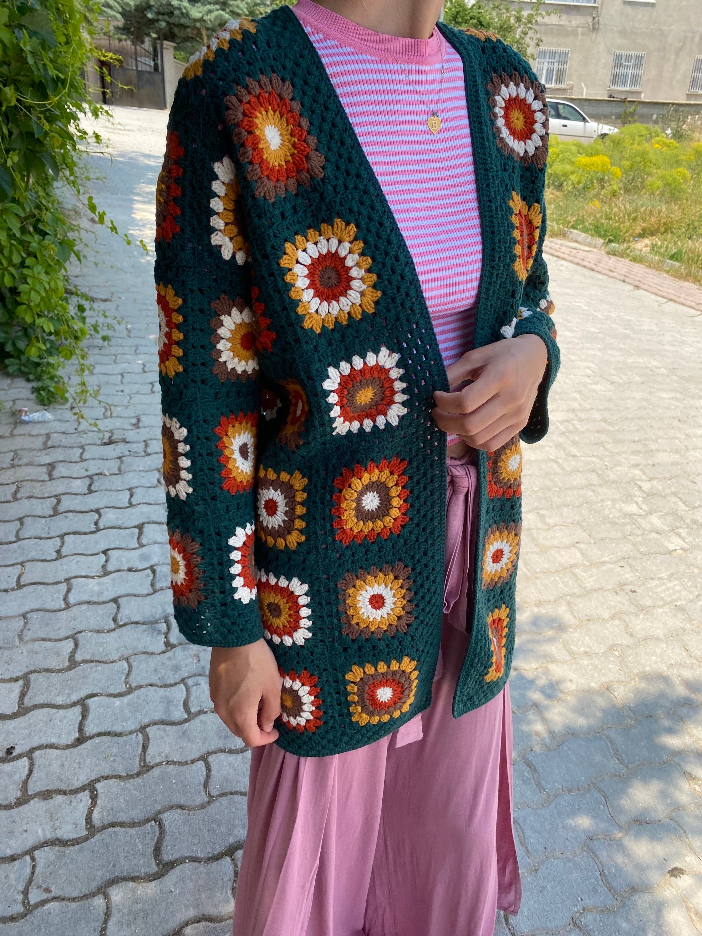 Ready To Ship - Granny Square Crochet Cardigan, Granny Square Coat, Afghan Coat, Boho Jacket, Gra... — photo 3 of 10