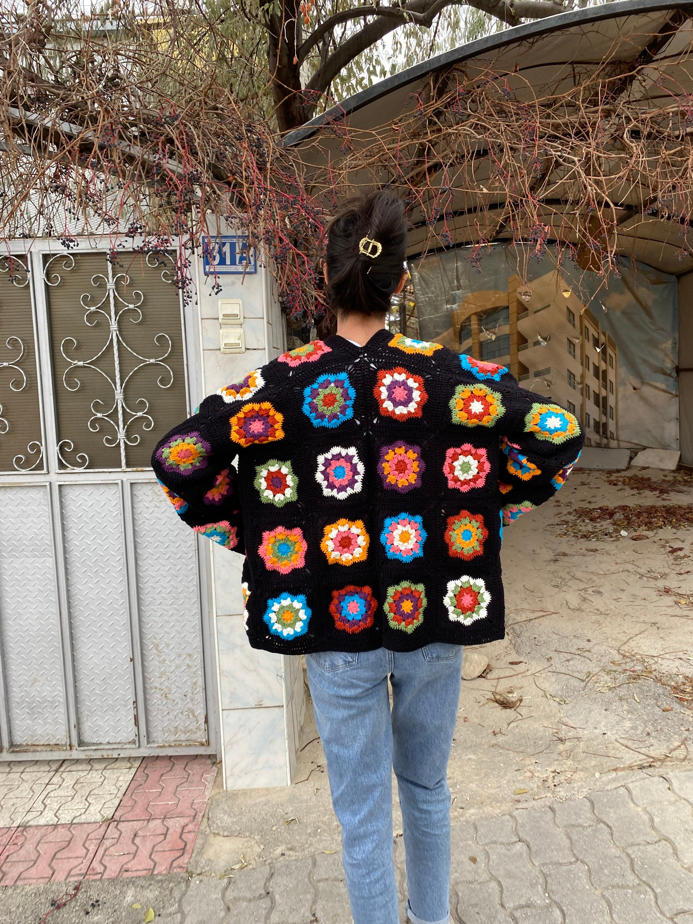 Ready To Ship - Granny Square Jacket, Patchwork Boho Cropped Jacket, Granny Square Sweater, Croch... — photo 4 of 10