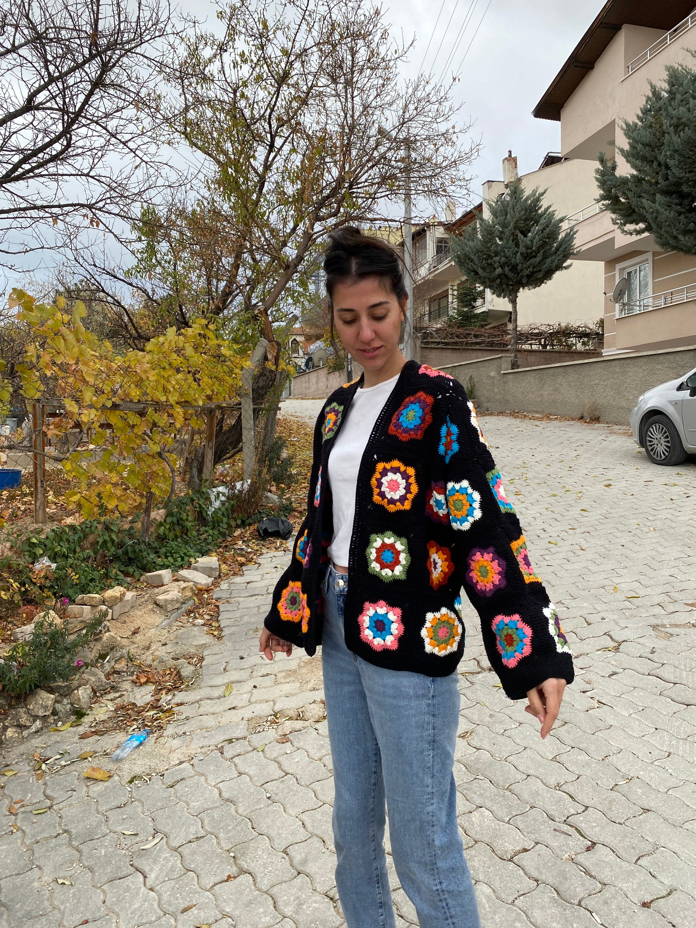 Ready To Ship - Granny Square Jacket, Patchwork Boho Cropped Jacket, Granny Square Sweater, Croch... — photo 5 of 10