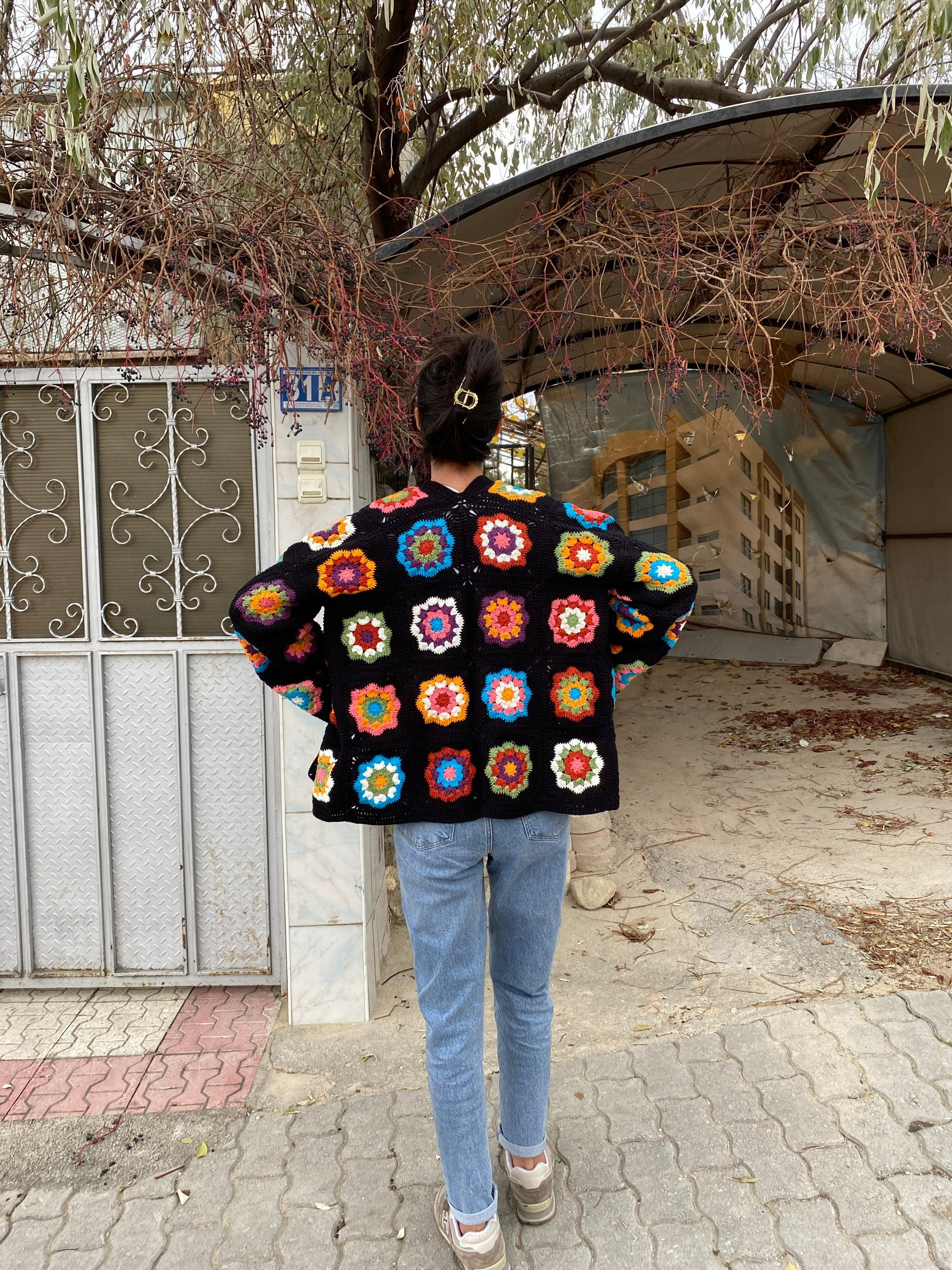 Ready To Ship - Granny Square Jacket, Patchwork Boho Cropped Jacket, Granny Square Sweater, Croch... — photo 7 of 10