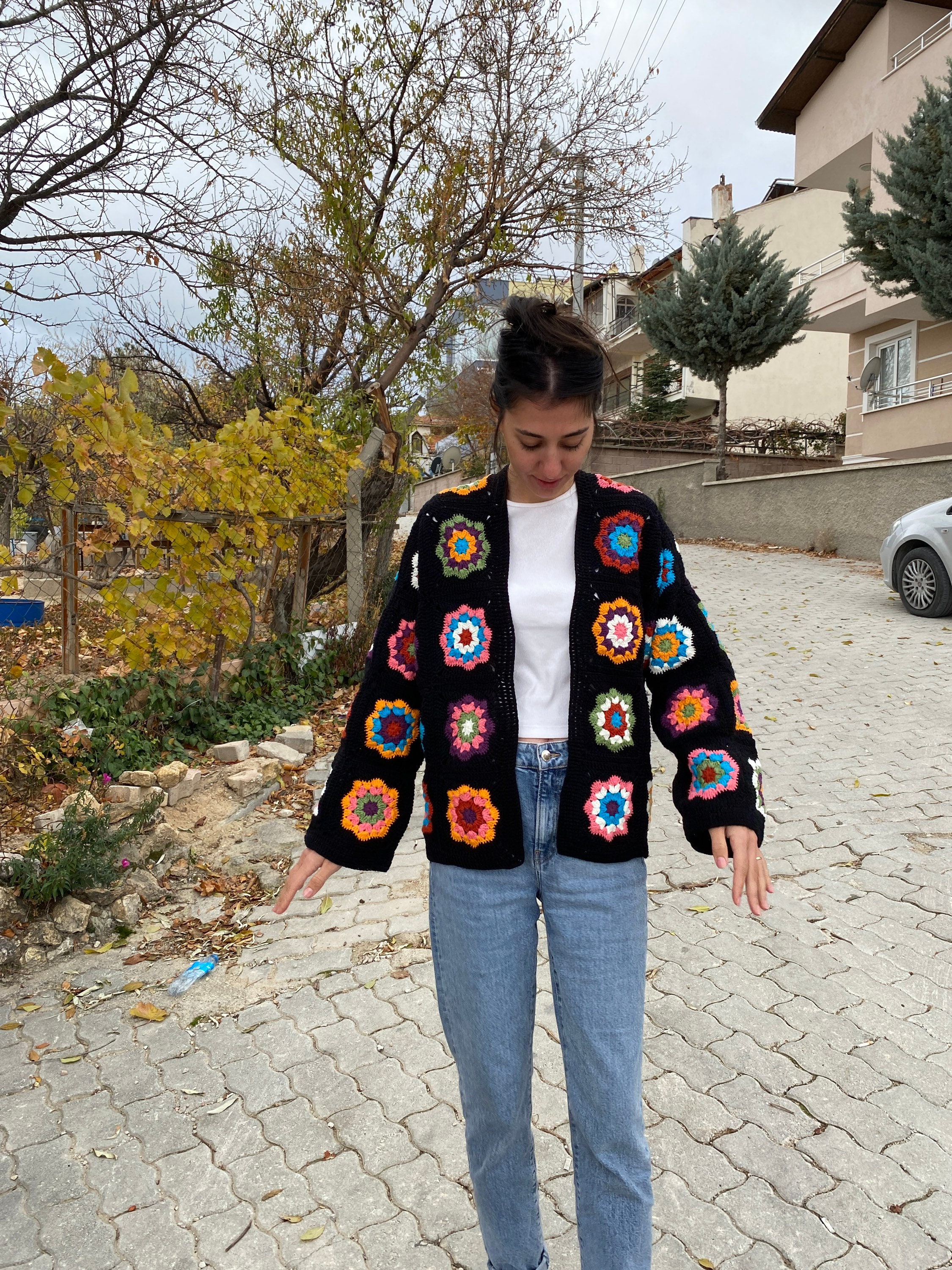 Ready To Ship - Granny Square Jacket, Patchwork Boho Cropped Jacket, Granny Square Sweater, Croch... — photo 6 of 10