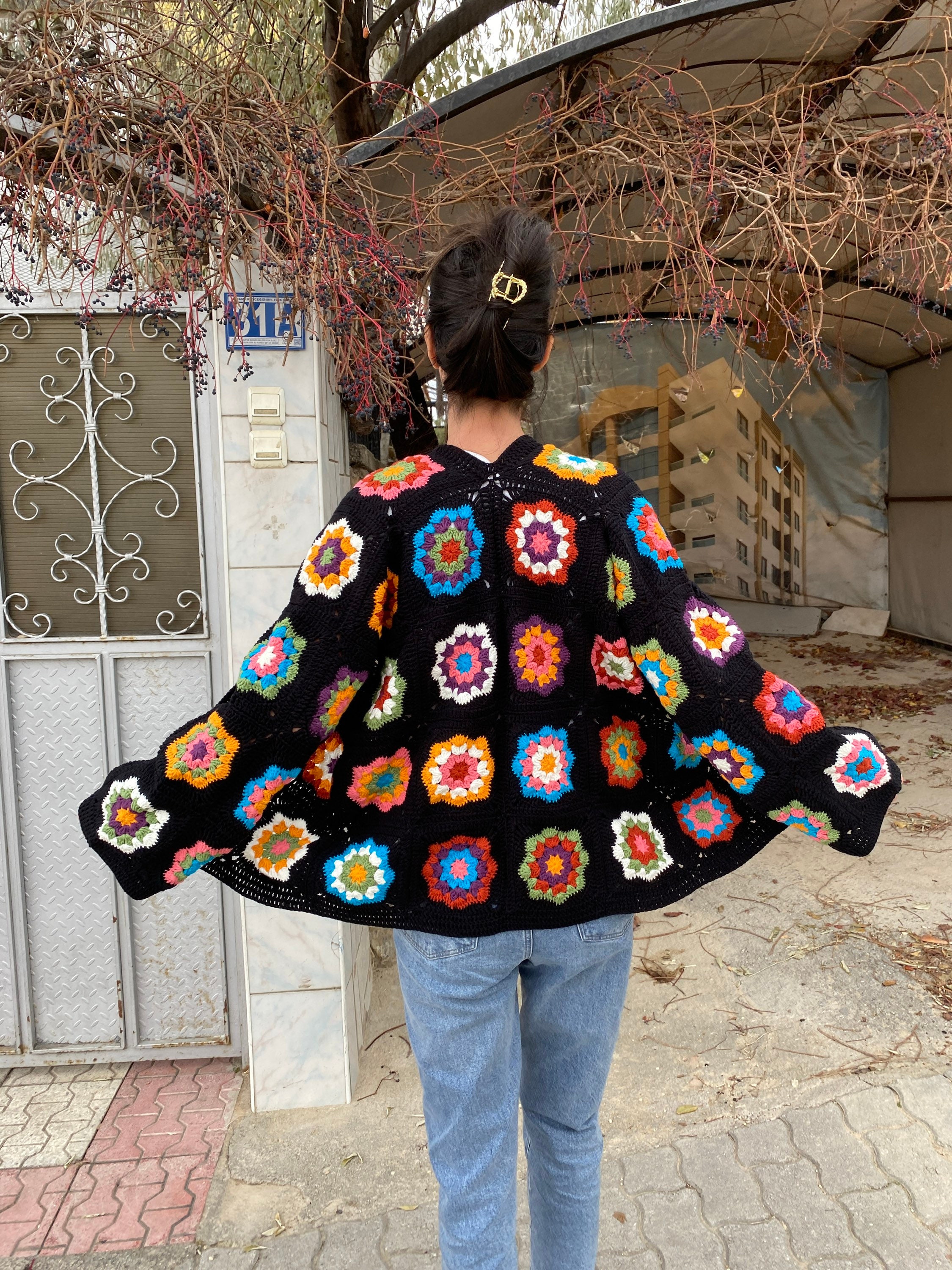 Ready To Ship - Granny Square Jacket, Patchwork Boho Cropped Jacket, Granny Square Sweater, Croch... — photo 3 of 10