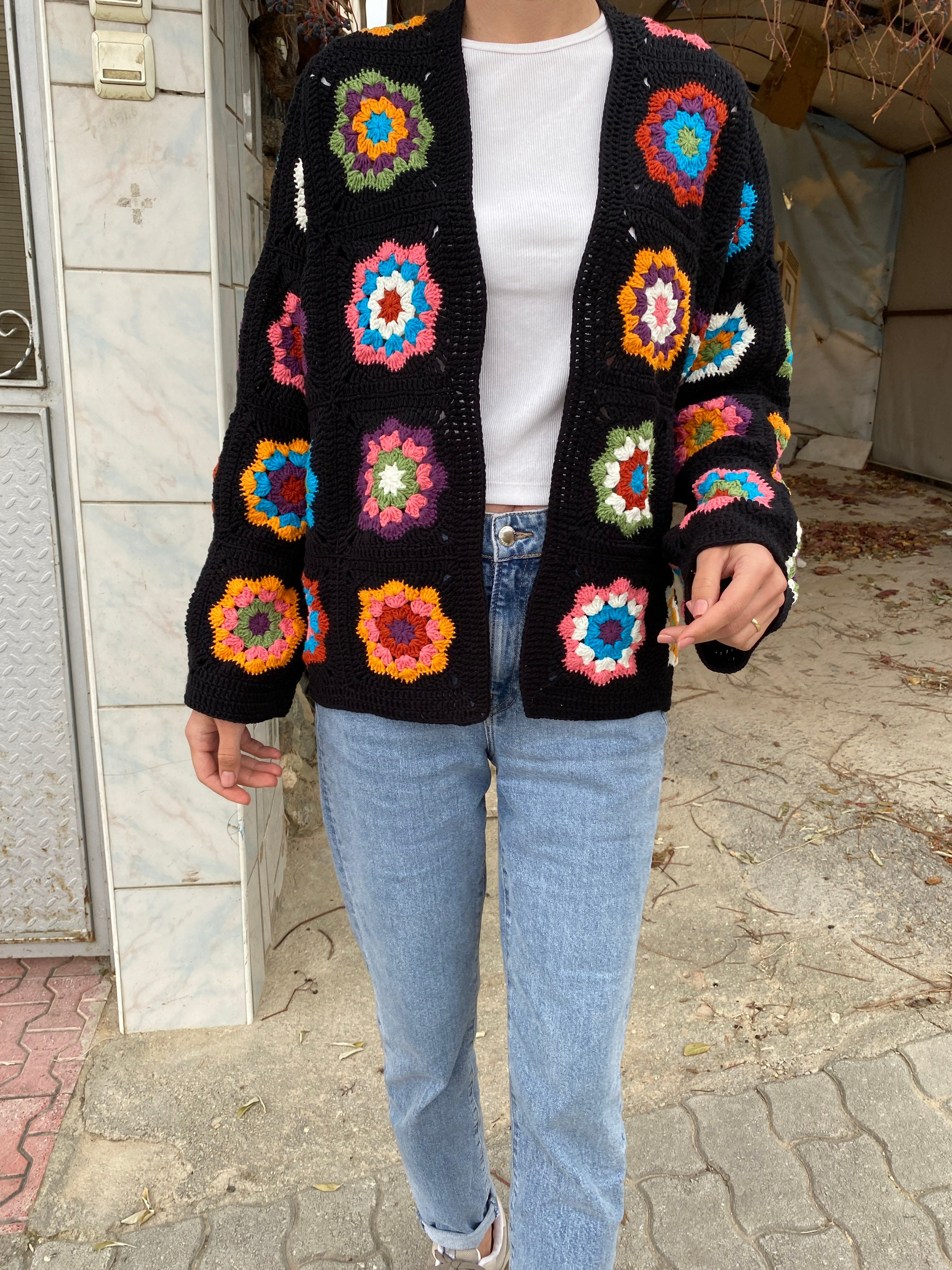 Ready To Ship - Granny Square Jacket, Patchwork Boho Cropped Jacket, Granny Square Sweater, Croch... — photo 2 of 10