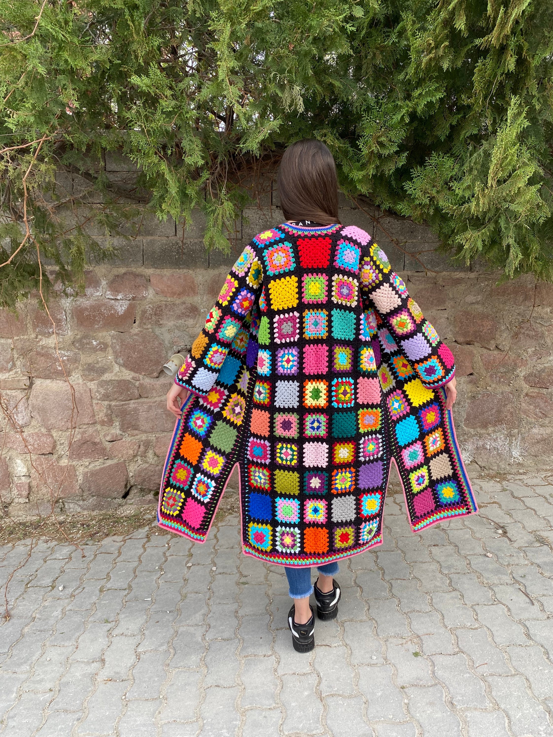 Ready To Ship - Granny Square Long Cardigan, Afghan Crochet Coat, Granny Square Jacket, Granny Sq... — photo 4 of 10