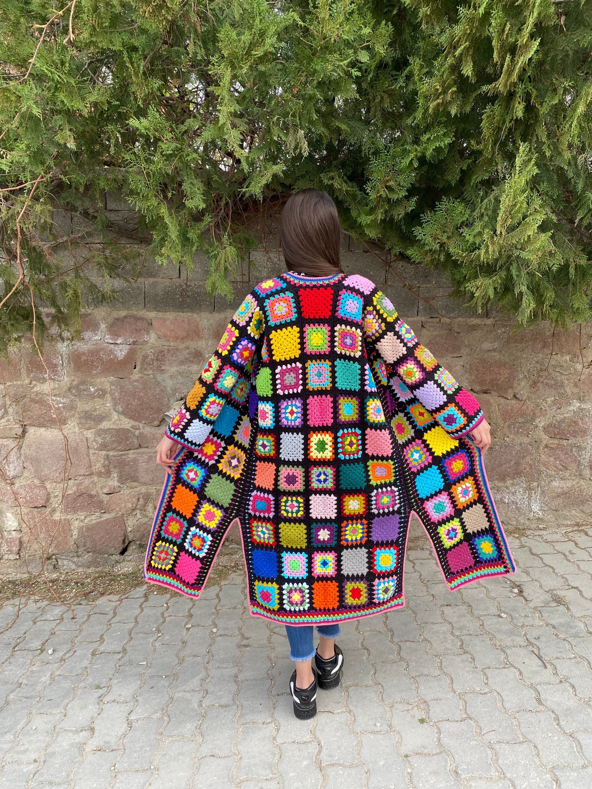 Ready To Ship - Granny Square Long Cardigan, Afghan Crochet Coat, Granny Square Jacket, Granny Sq... — photo 3 of 10