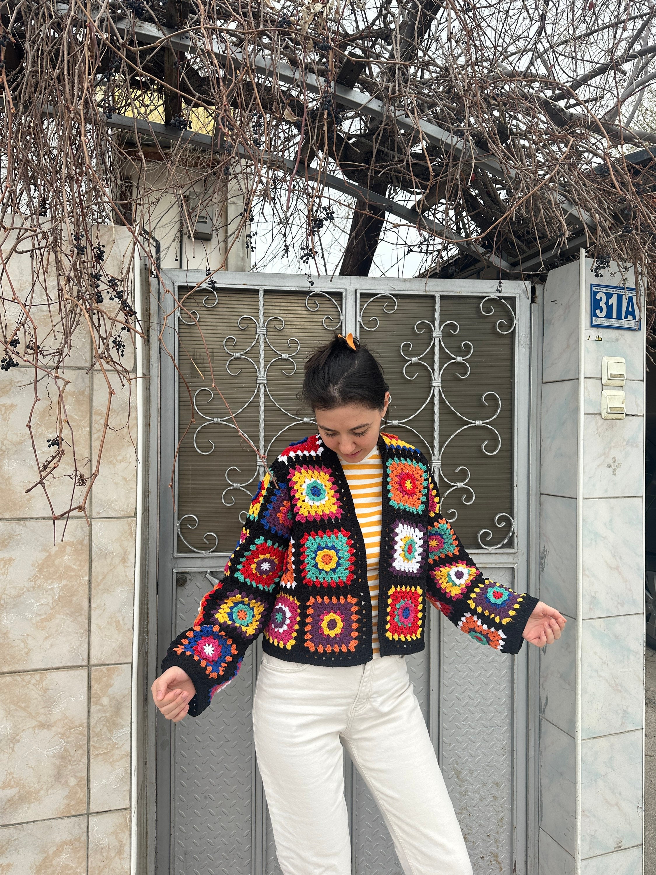 Ready to Ship - Granny Square Sweater, Patchwork Jacket, Afghan Boho Floral Sweater, Crochet Card... — photo 4 of 10