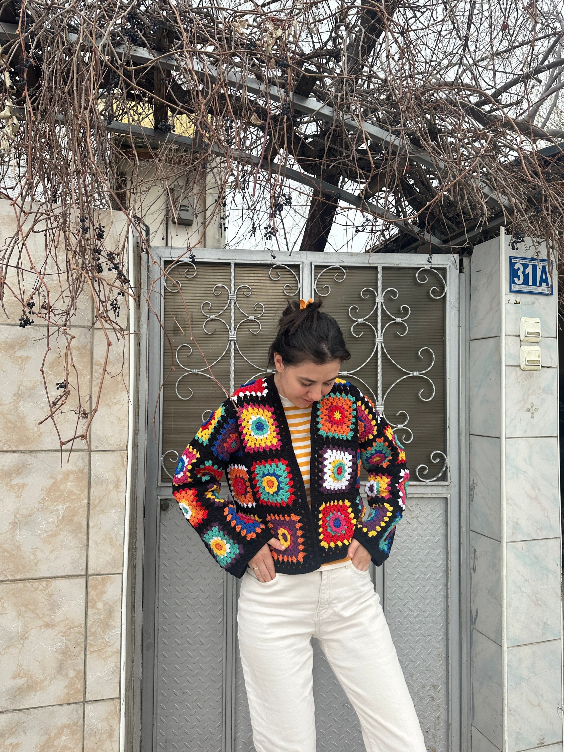 Ready to Ship - Granny Square Sweater, Patchwork Jacket, Afghan Boho Floral Sweater, Crochet Card... — photo 7 of 10