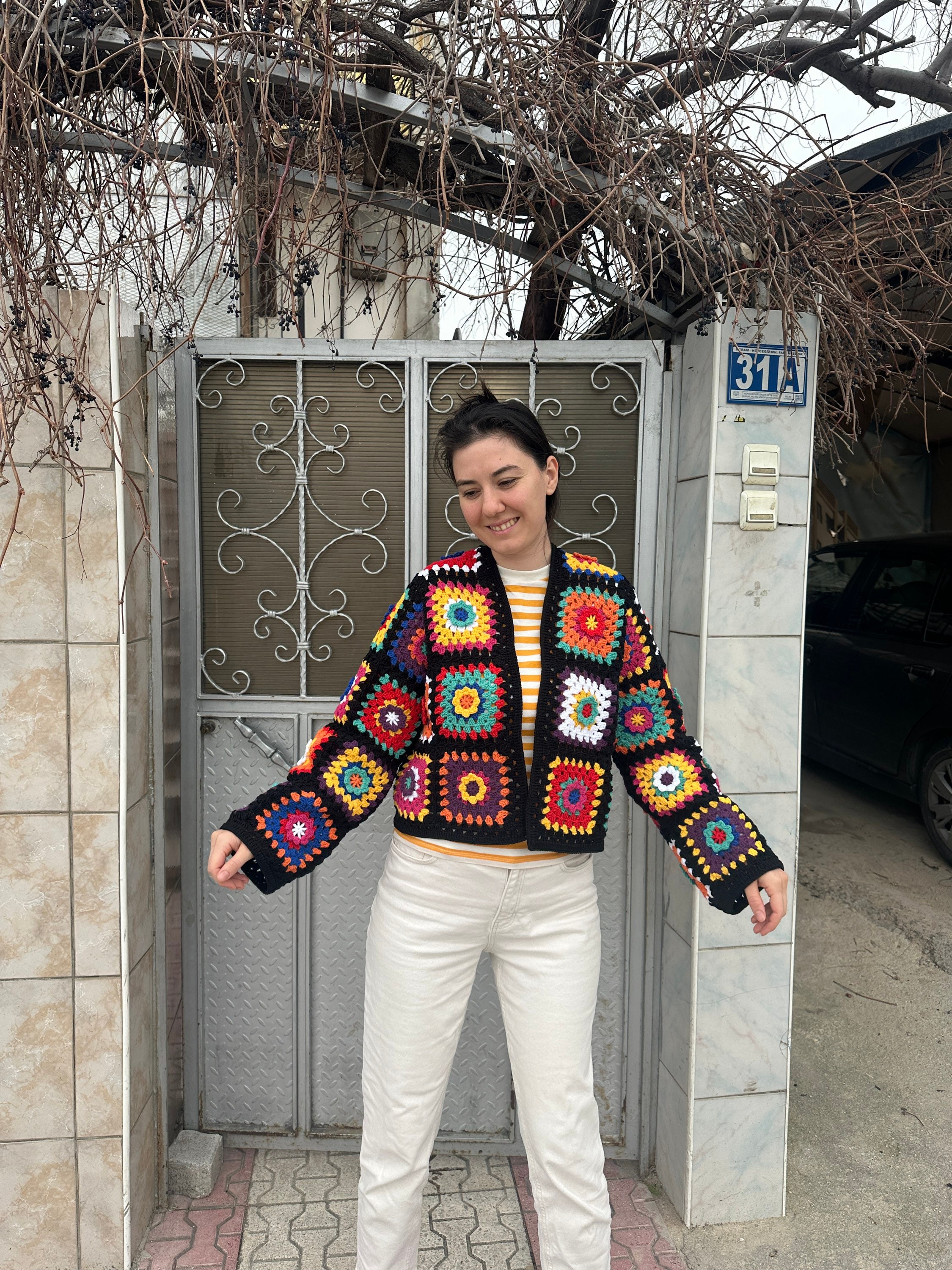 Ready to Ship - Granny Square Sweater, Patchwork Jacket, Afghan Boho Floral Sweater, Crochet Card... — photo 5 of 10
