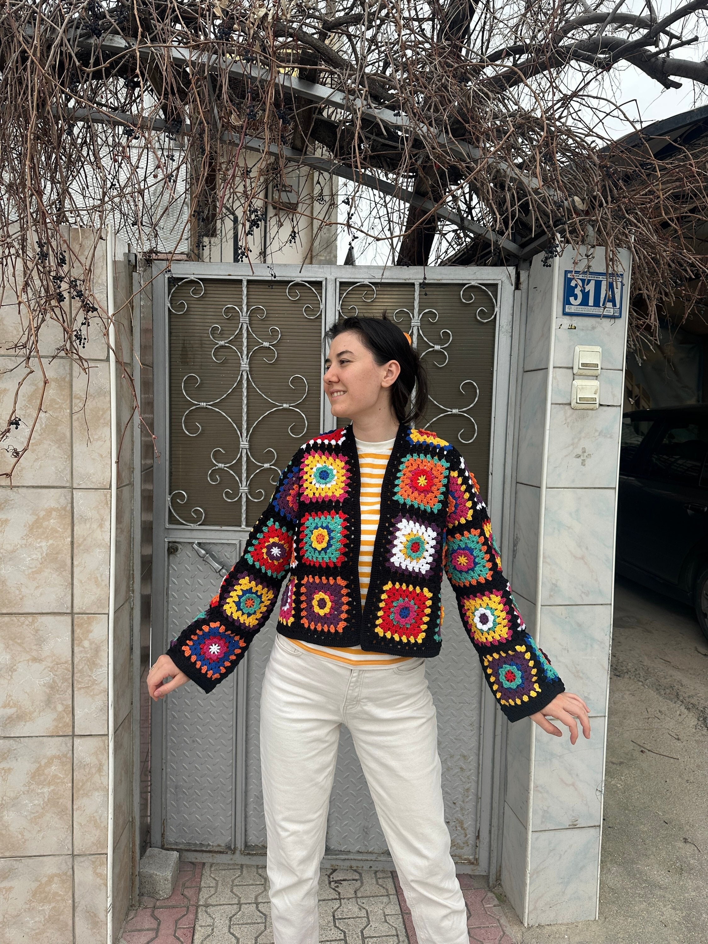 Ready to Ship - Granny Square Sweater, Patchwork Jacket, Afghan Boho Floral Sweater, Crochet Card... — photo 6 of 10