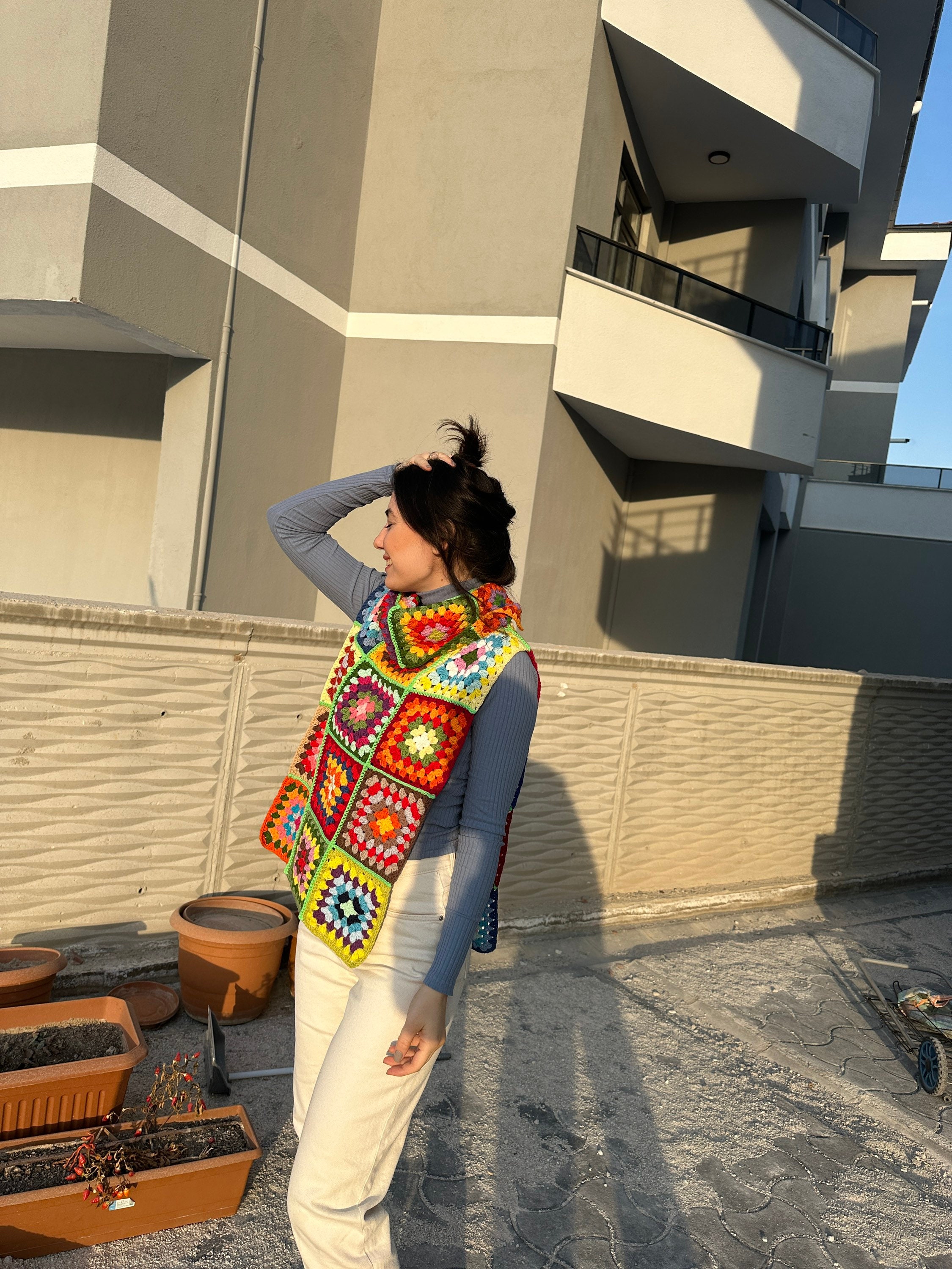 Ready To Ship - Granny Turtleneck Sweater, Crochet Sleeveless Vest, Granny Square NeckWarmer, Han... — photo 2 of 10