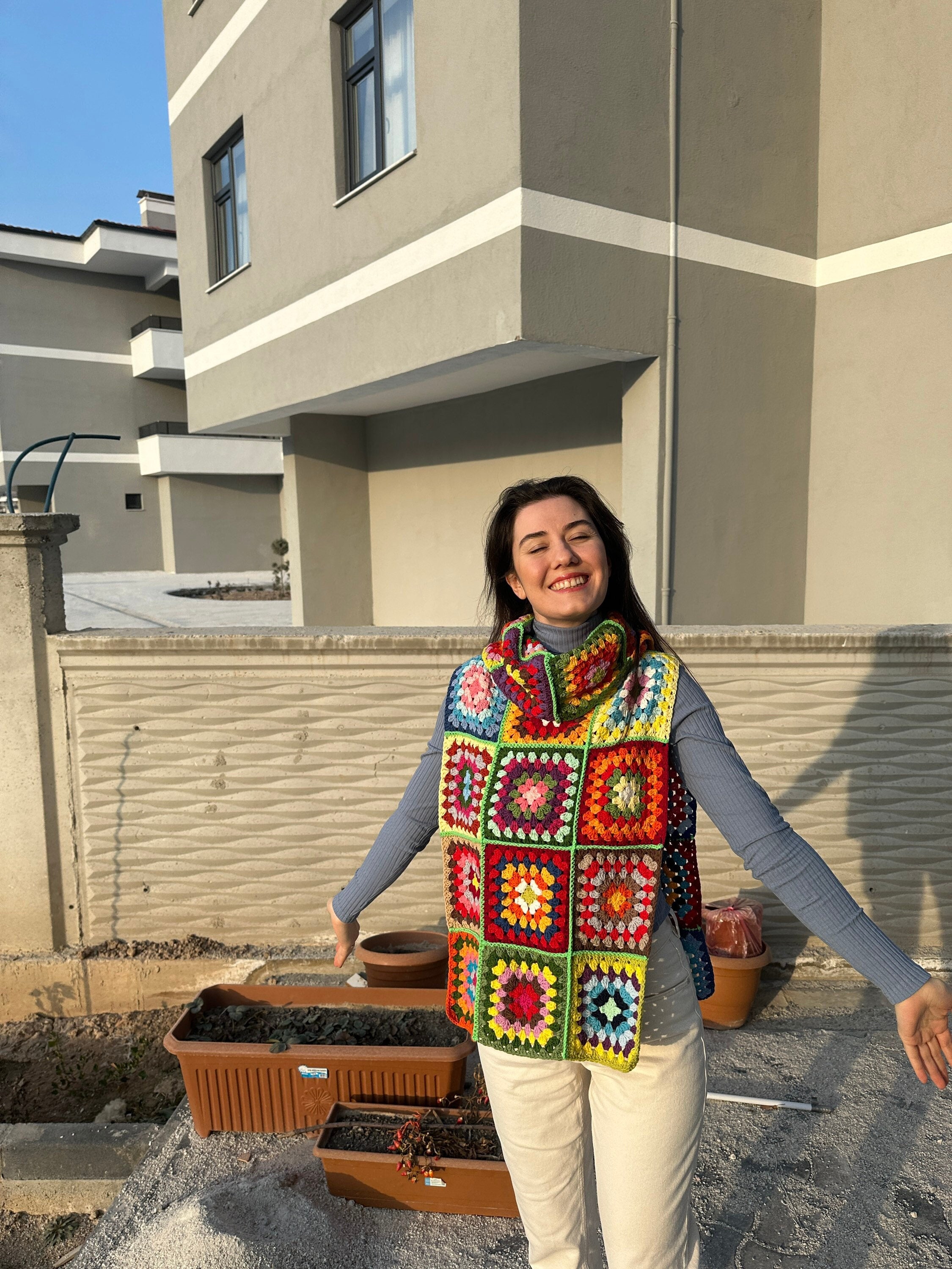 Ready To Ship - Granny Turtleneck Sweater, Crochet Sleeveless Vest, Granny Square NeckWarmer, Han... — photo 3 of 10