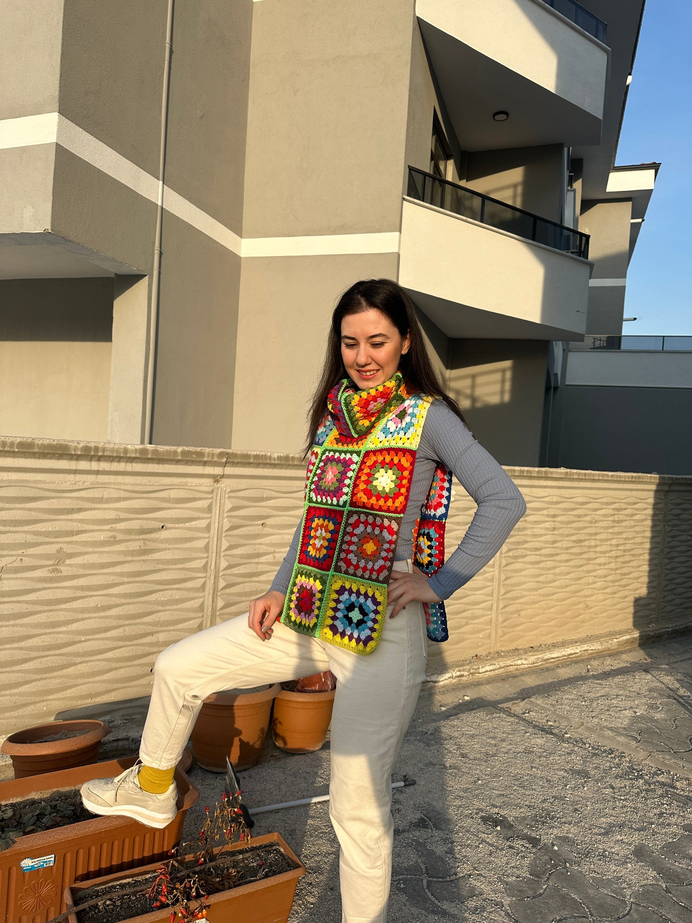 Ready To Ship - Granny Turtleneck Sweater, Crochet Sleeveless Vest, Granny Square NeckWarmer, Han... — photo 4 of 10