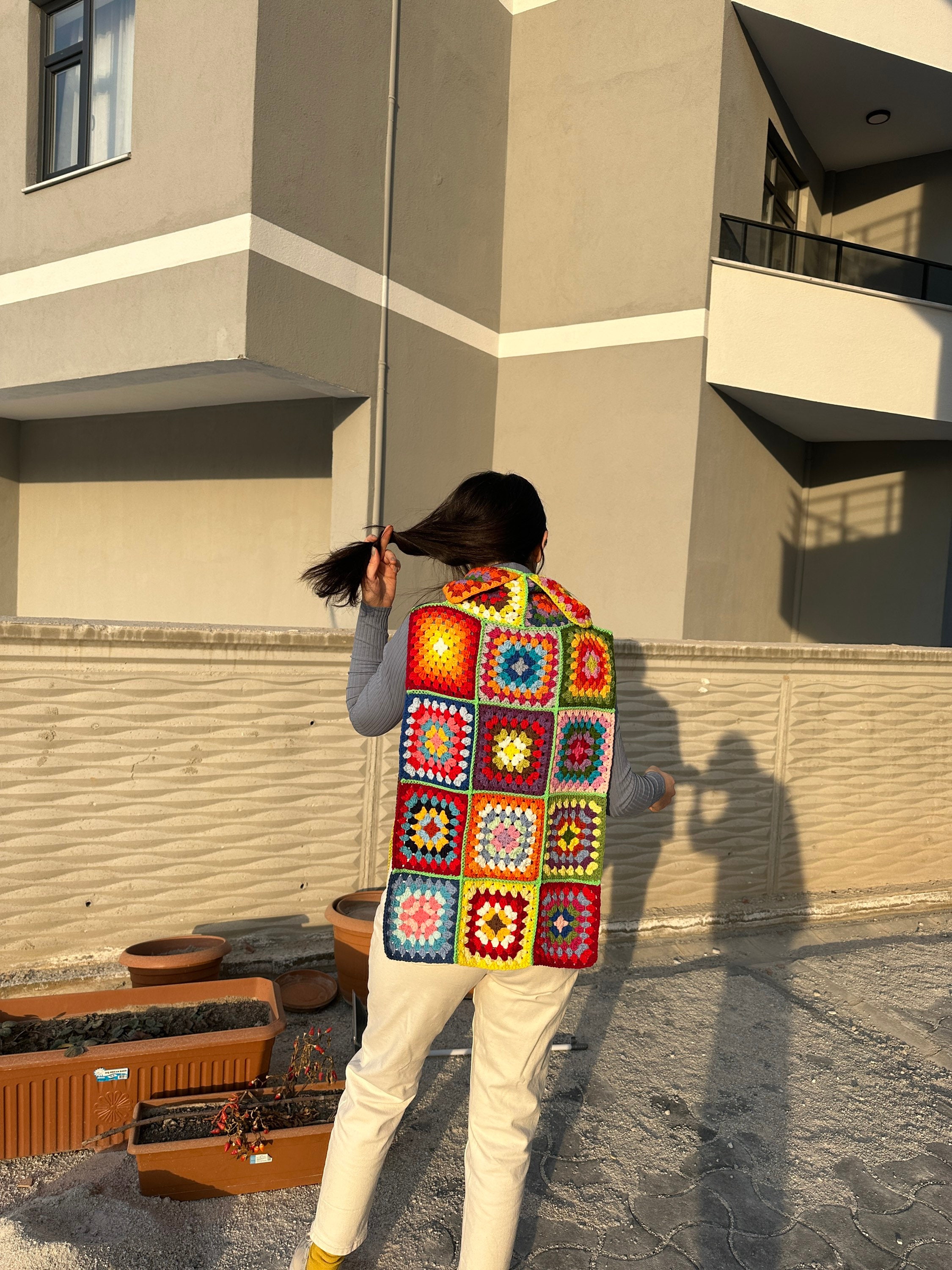 Ready To Ship - Granny Turtleneck Sweater, Crochet Sleeveless Vest, Granny Square NeckWarmer, Han... — photo 7 of 10