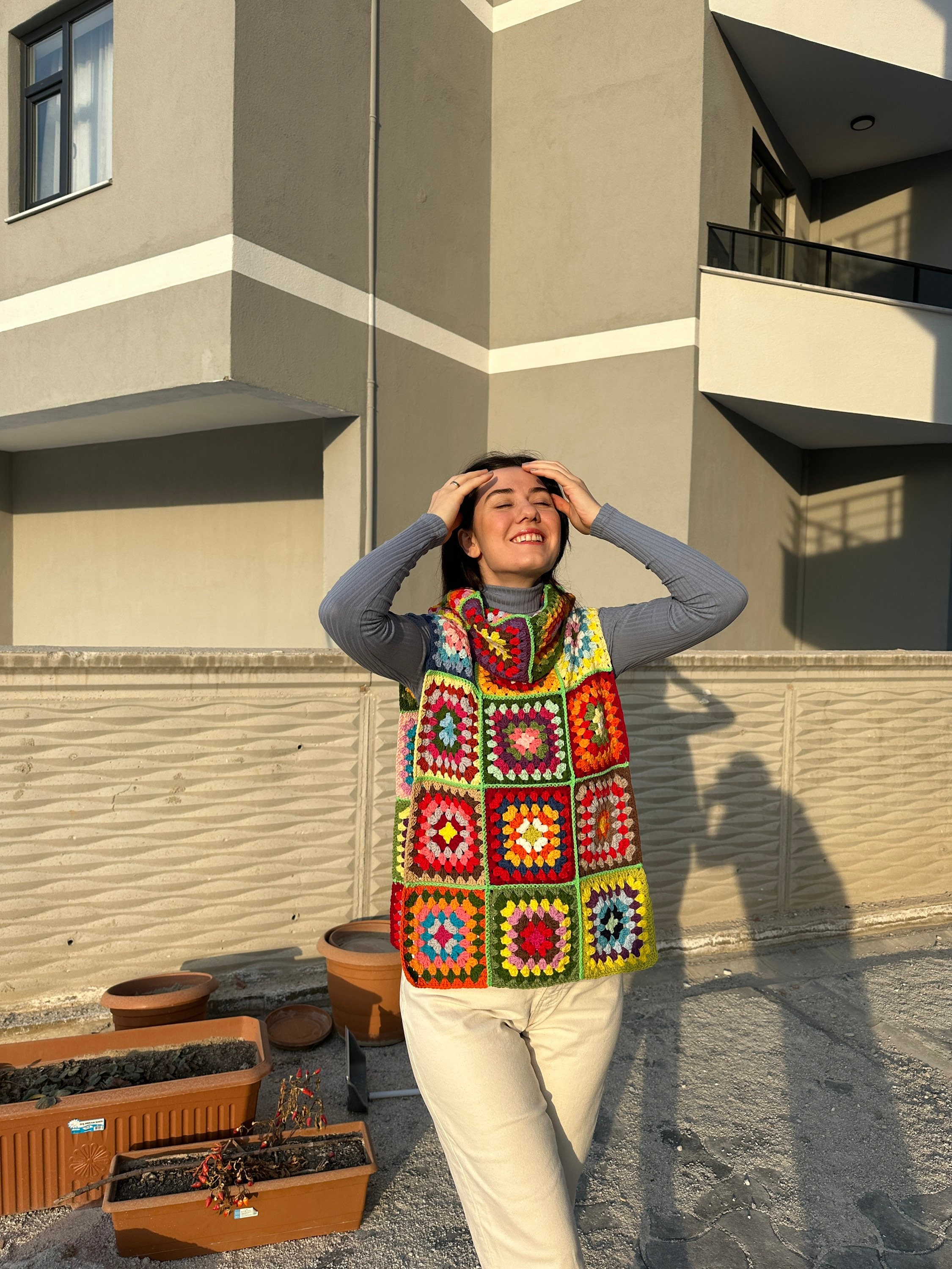 Ready To Ship - Granny Turtleneck Sweater, Crochet Sleeveless Vest, Granny Square NeckWarmer, Han... — photo 5 of 10