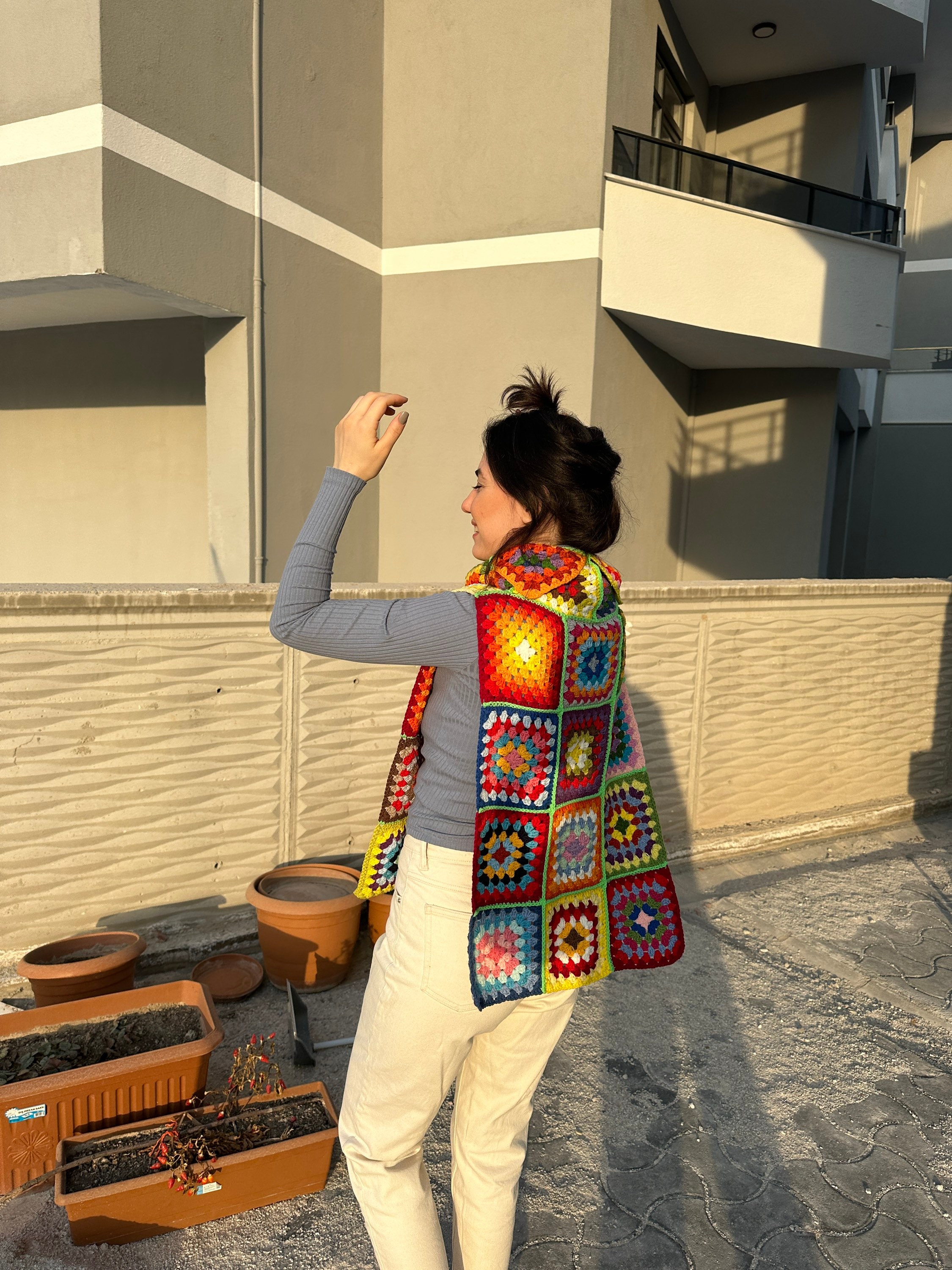 Ready To Ship - Granny Turtleneck Sweater, Crochet Sleeveless Vest, Granny Square NeckWarmer, Han... — photo 6 of 10