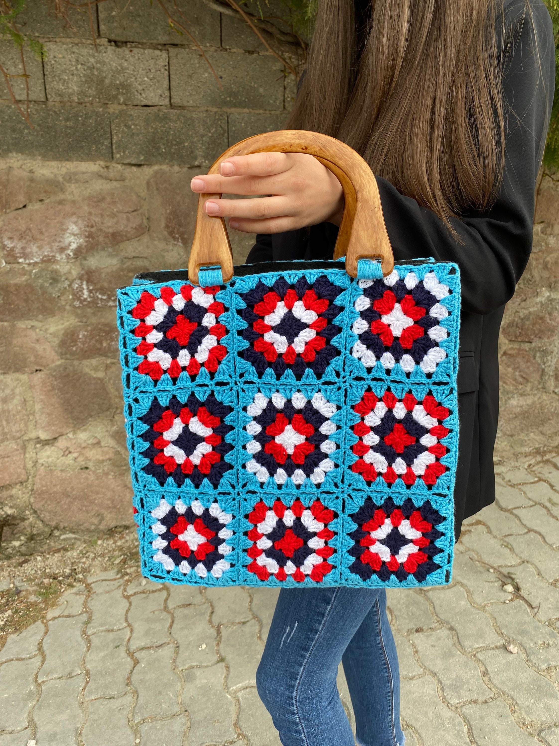 Top Handle Bag, Granny Square Bag, Afghan Crochet Purse, Crochet Tote Bag, Vintage Style, Boho Pu... — photo 4 of 13