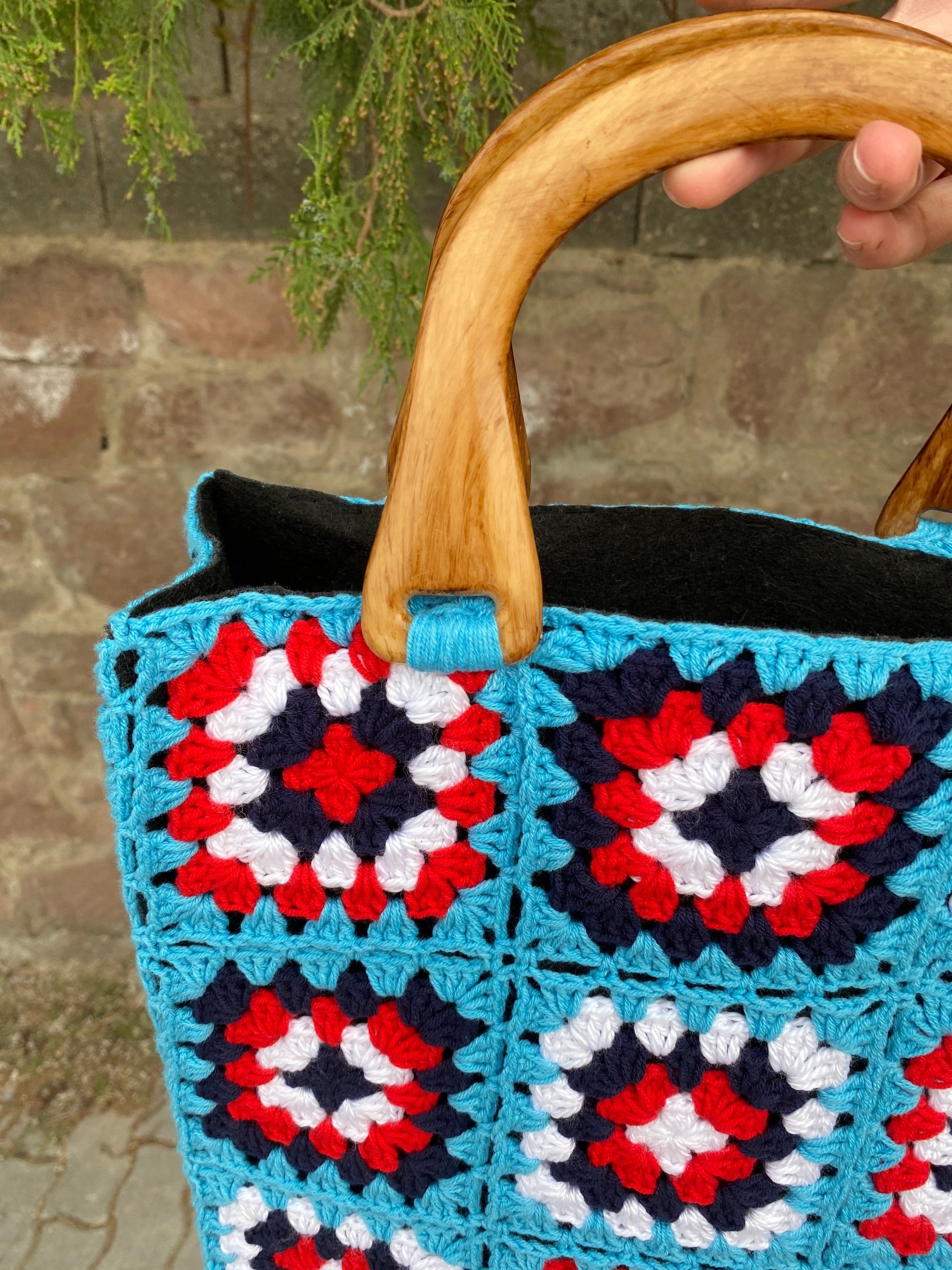 Top Handle Bag, Granny Square Bag, Afghan  Crochet Purse,  Crochet Tote Bag, Vintage Style, Boho Purse, Retro Bag, Hippie Bag, Gift for Her