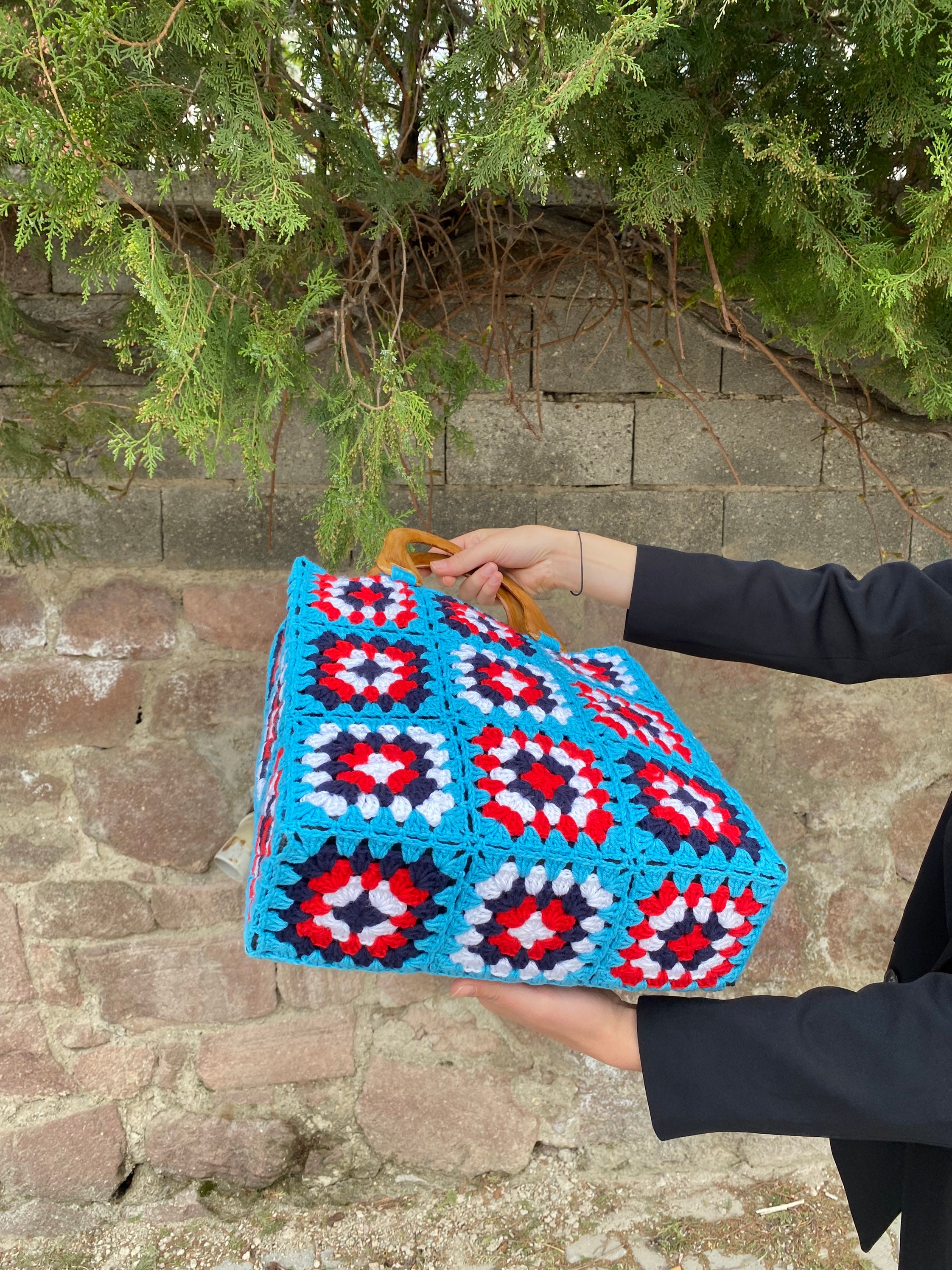 Top Handle Bag, Granny Square Bag, Afghan Crochet Purse, Crochet Tote Bag, Vintage Style, Boho Pu... — photo 6 of 12