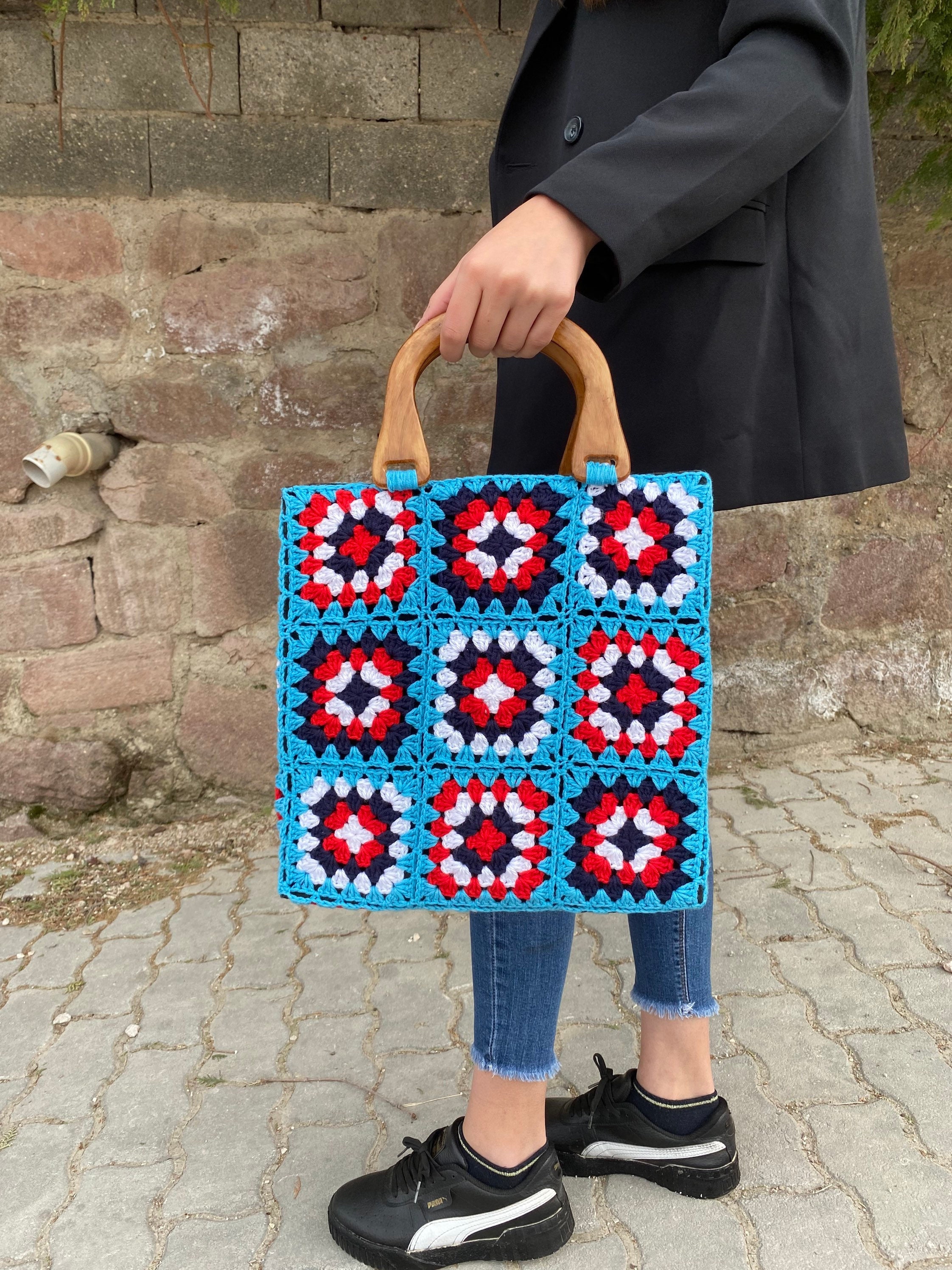 Top Handle Bag, Granny Square Bag, Afghan Crochet Purse, Crochet Tote Bag, Vintage Style, Boho Pu... — photo 7 of 12