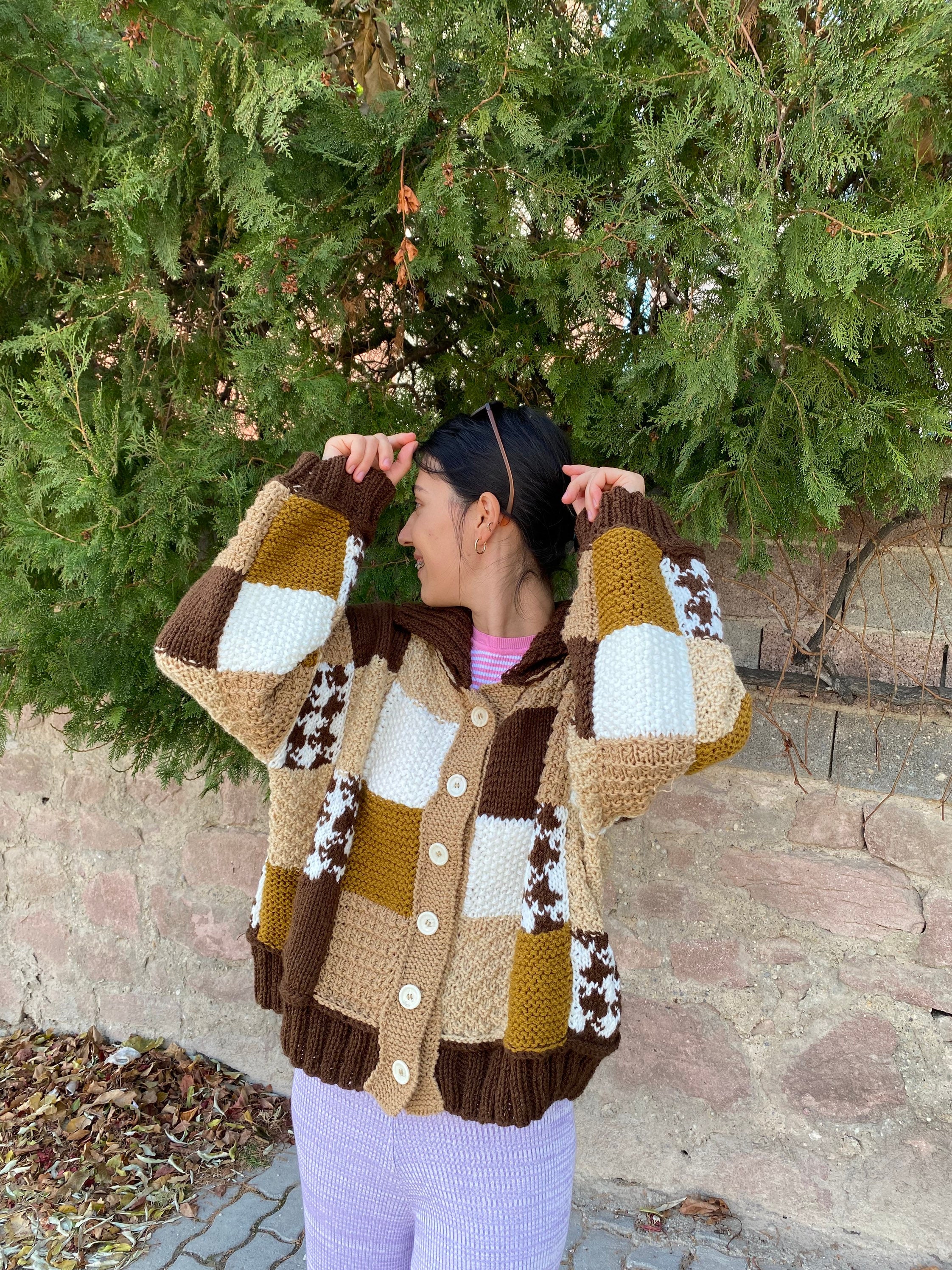 Unique Knit Cardigan, Harry Styles Cardigan, Patchwork Jacket, Harry Styles Sweater, Oversized Men Sweater, Hippie Coat