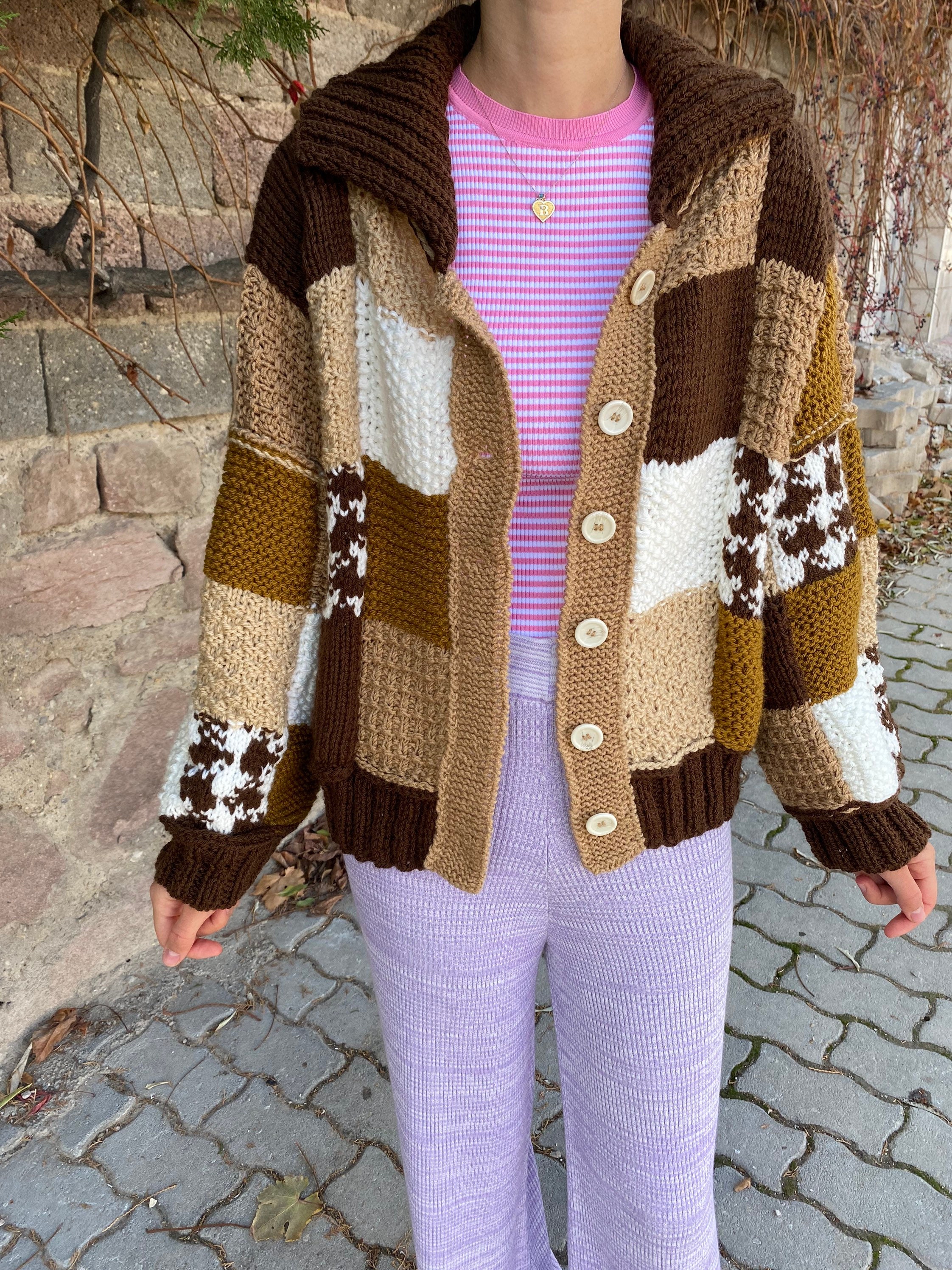Unique Knit Cardigan, Harry Styles Cardigan, Patchwork Jacket, Harry Styles Sweater, Oversized Me... — photo 7 of 10