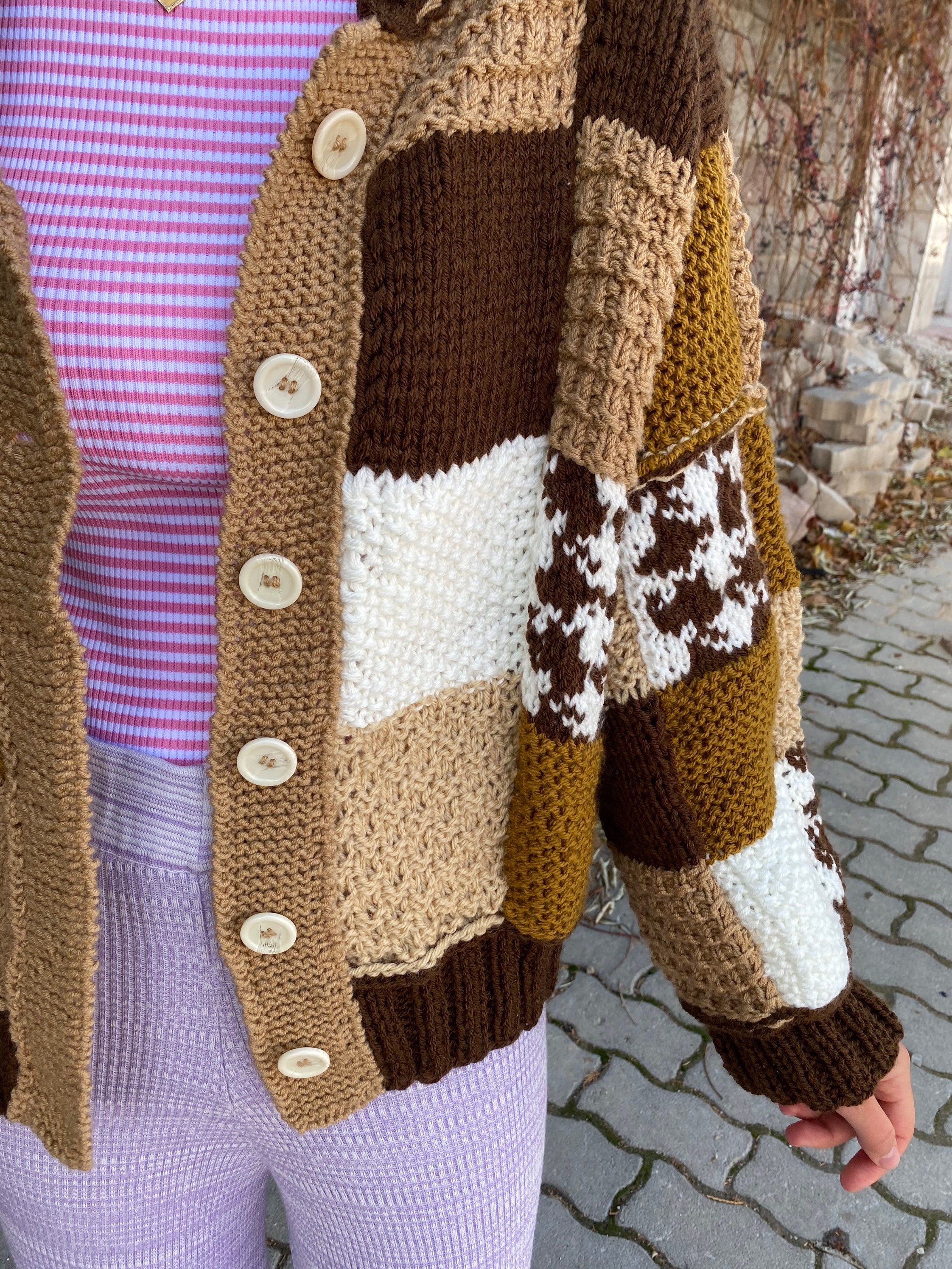 Unique Knit Cardigan, Harry Styles Cardigan, Patchwork Jacket, Harry Styles Sweater, Oversized Me... — photo 3 of 10